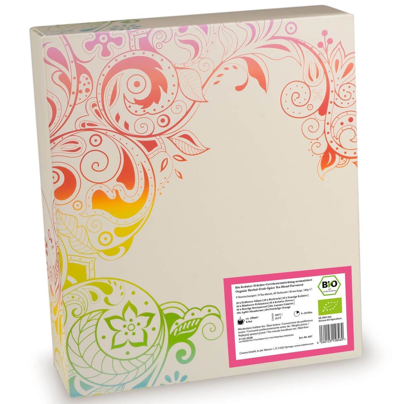 Creano Bio Früchte-Kräutertee 90er Geschenkset „ORGANIC HERBAL TEA“ Im Teebeutel, 1 er 1 St., 0,18 g