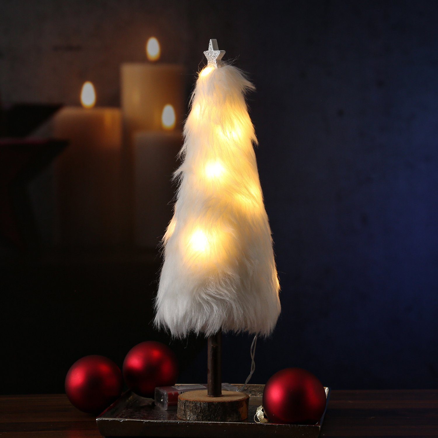 MARELIDA LED Dekoobjekt LED Dekobaum PLÜSCH mit Sternspitze Plüschfell leuc günstig online kaufen