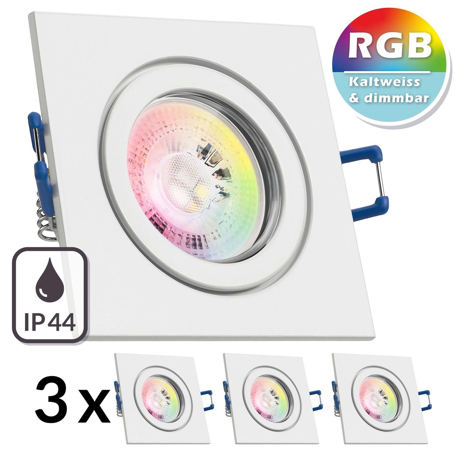 LEDANDO LED Einbaustrahler 3er IP44 RGB LED Einbaustrahler Set GU10 in weiß mit 3W LED von LEDAND