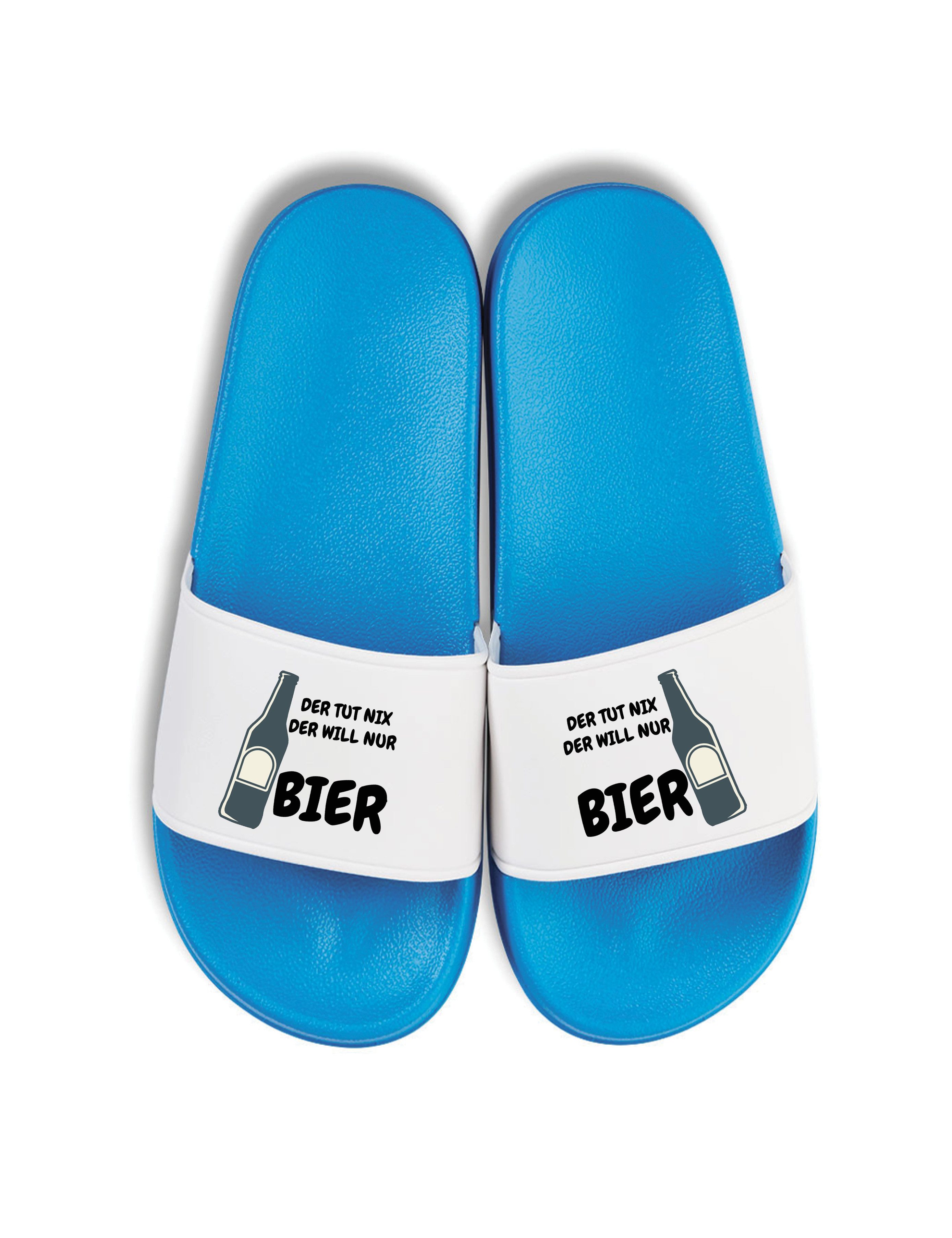 Youth Designz Herren Damen Badelatschen "Der will nur BIER" lustig Geschenk Unisex Badeschuh mit witzigen und stylischen Aufdruck für Männer und Frauen