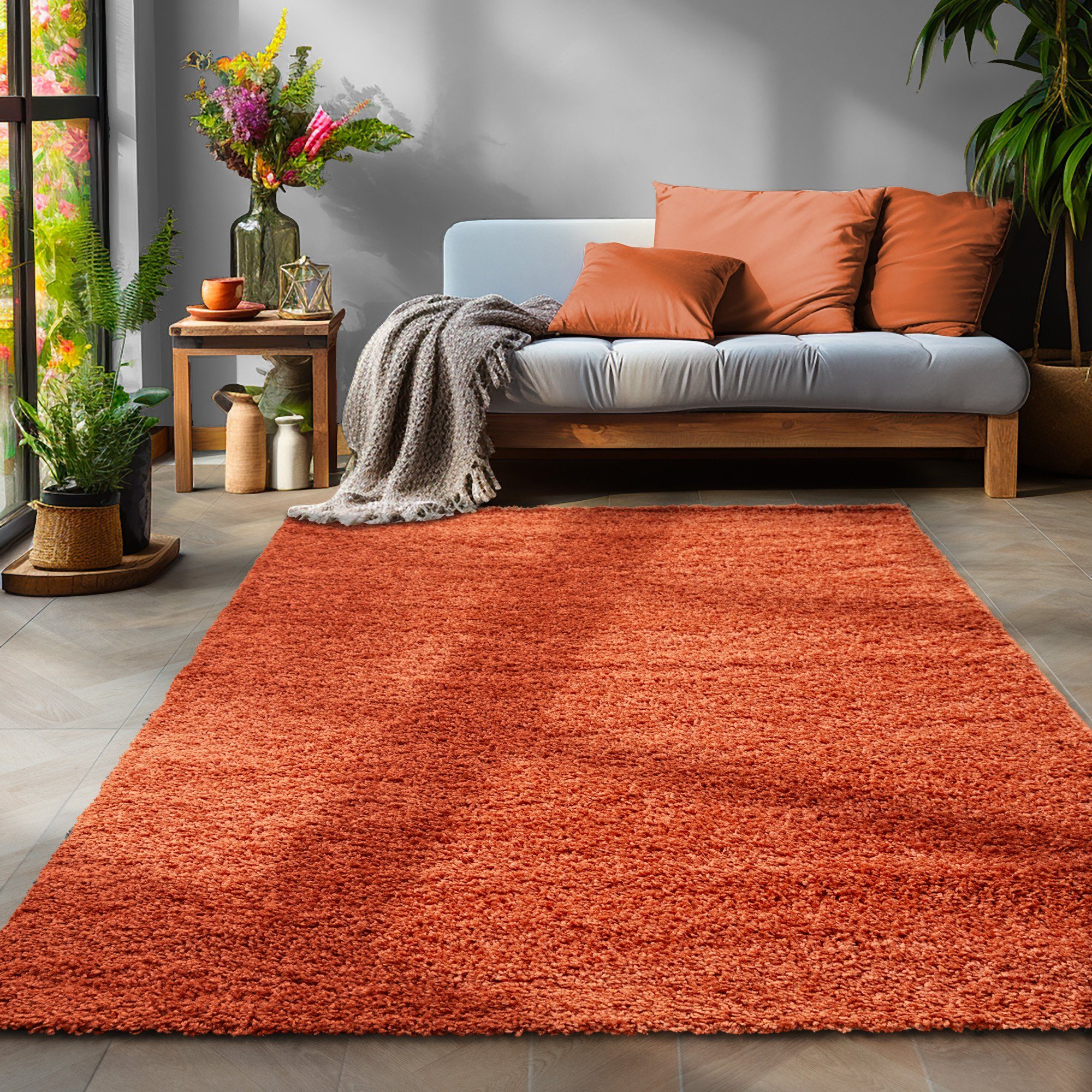 SIMPEX24 Teppich Unicolor - Einfarbig, Rechteckig, Höhe: 30 mm, Einfarbig Shaggy Teppich Wohnzimmer Langflor Versch. Farben und Größen