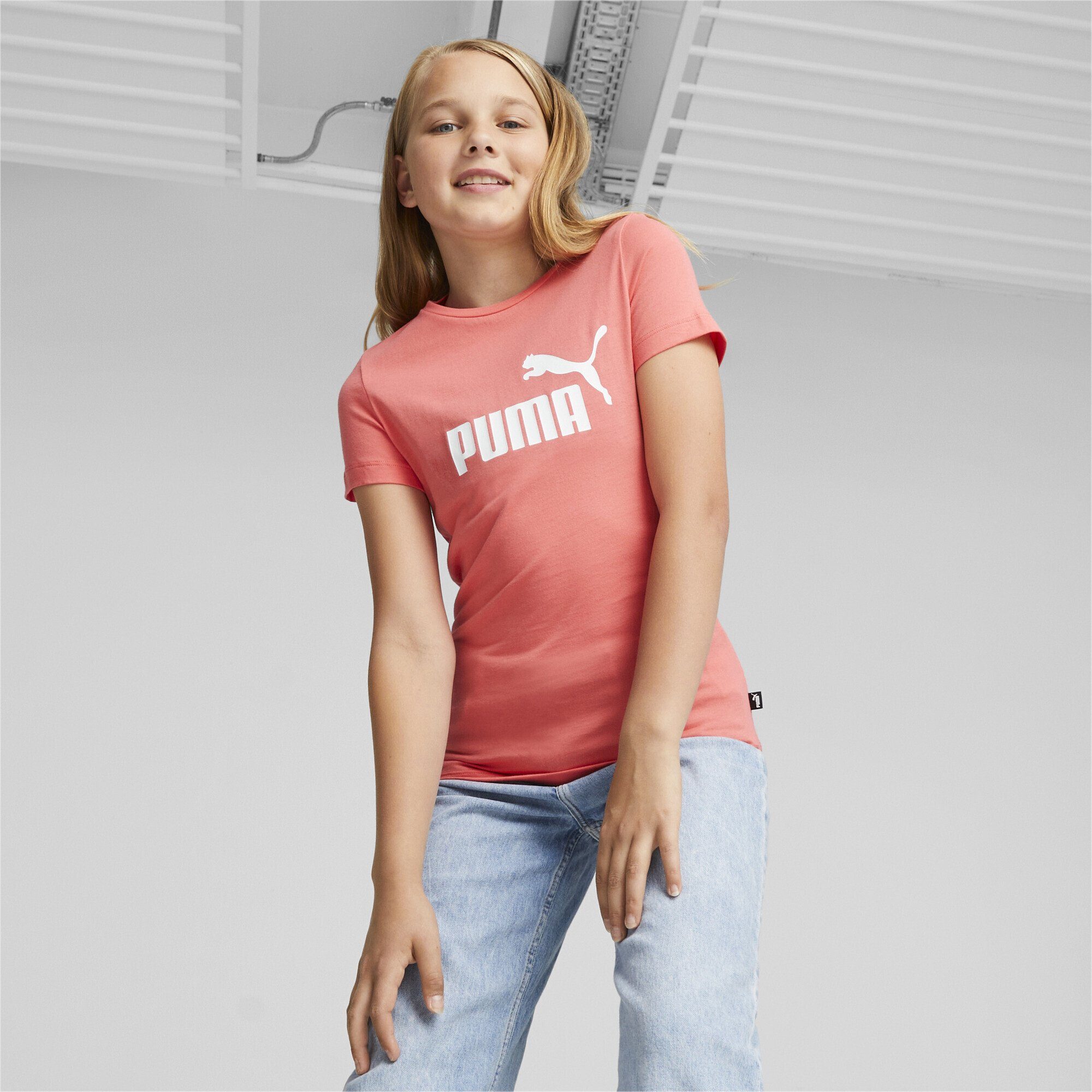 mit Mädchen PUMA Logo T-Shirt Essentials Pink T-Shirt Blush Electric