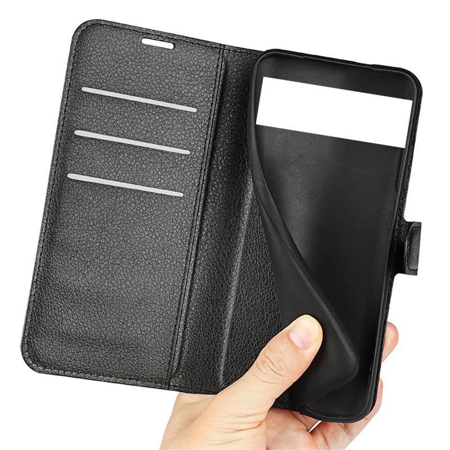 betterfon Handyhülle Handytasche für Google Pixel 6A Klapphülle Schwarz, 3 Kartenfächer, Magnetverschluss & Standfunktion im Lederlook – Bild 5 von 5