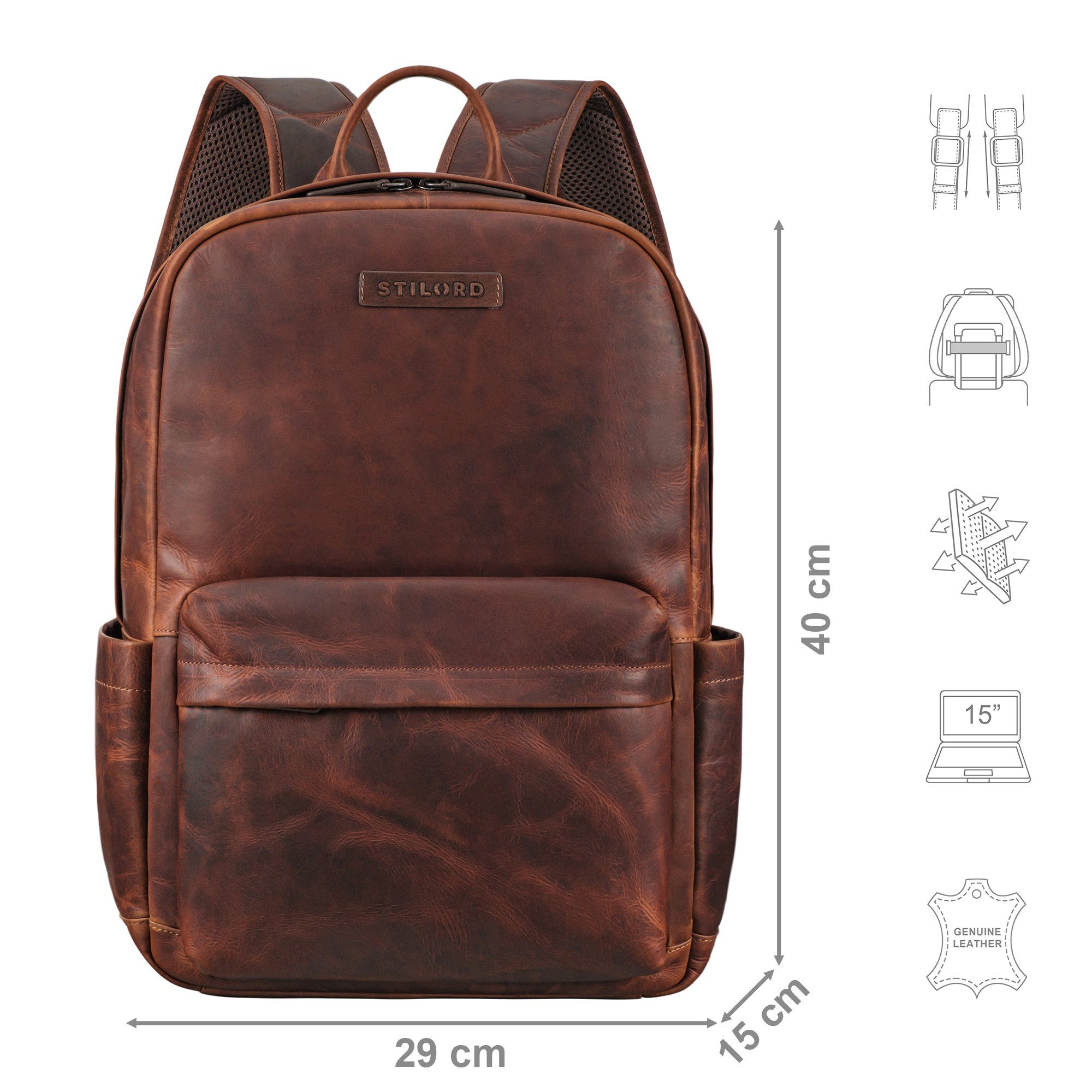 STILORD Notebookrucksack "Alois" Klassischer Laptop Rucksack 15 Zoll Leder