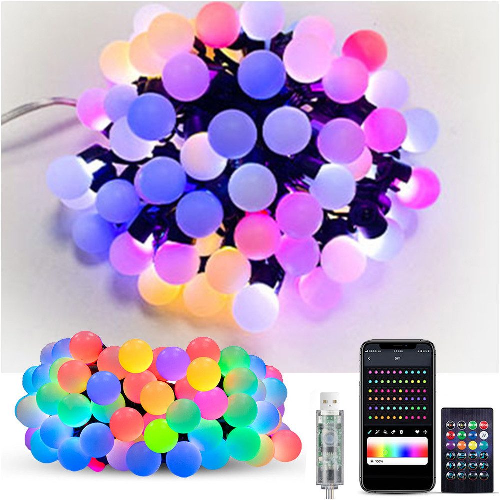 LED-Lichterkette LED Lichterkette mit 25/50 Kugeln Beleuchtung RGB Bunt Außen Innen