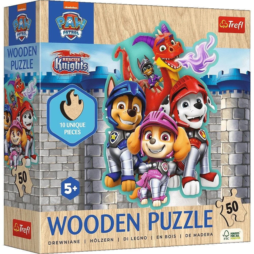 Trefl Puzzle Trefl, Abenteuer mit den Paw Patrol, 50 Teile Holzpuzzle, 50 Puzzleteile