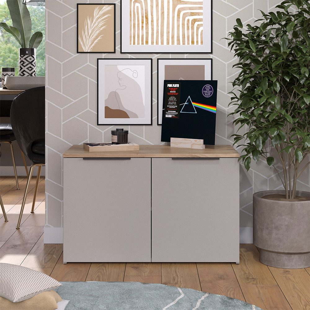 Vicco Kommode Wido, Greige/Sonoma, 80 x 50 cm mit 2 Türen (1 St)