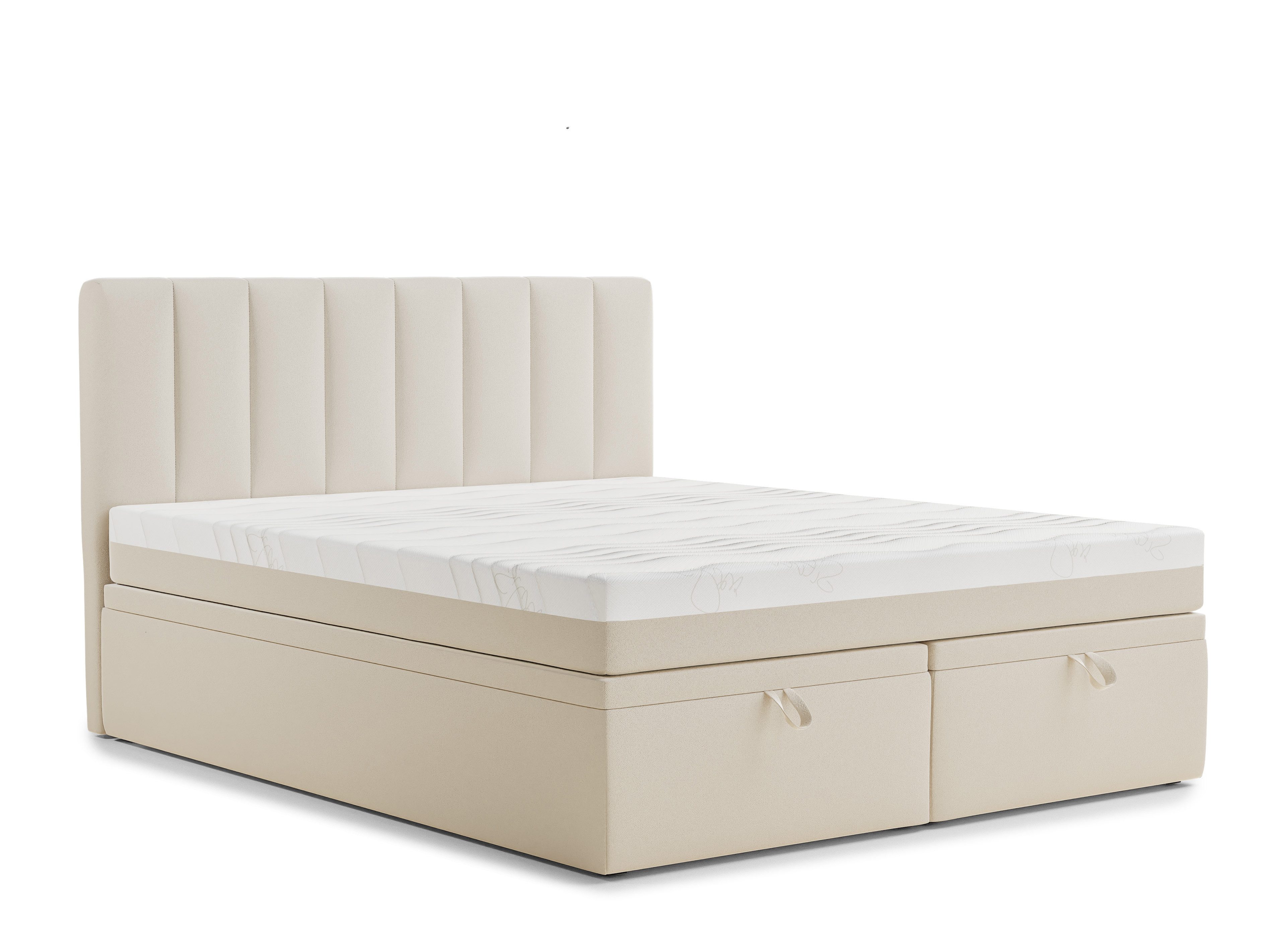 Maison de Rêve Boxbett Lovage M mit Bettkasten (Boxbett mit Matratze mit Stauraum und Kopfteil), Boxspringbett mit Matratzen H3, Doppelbett mit Stauraum, Kopfteil
