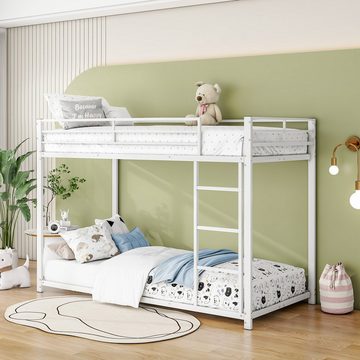 SOFTWEARY Etagenbett mit 2 Schlafgelegenheiten, Lattenrost und Leiter (90x200 cm), Kinderbett mit Rausfallschutz, Metallbett