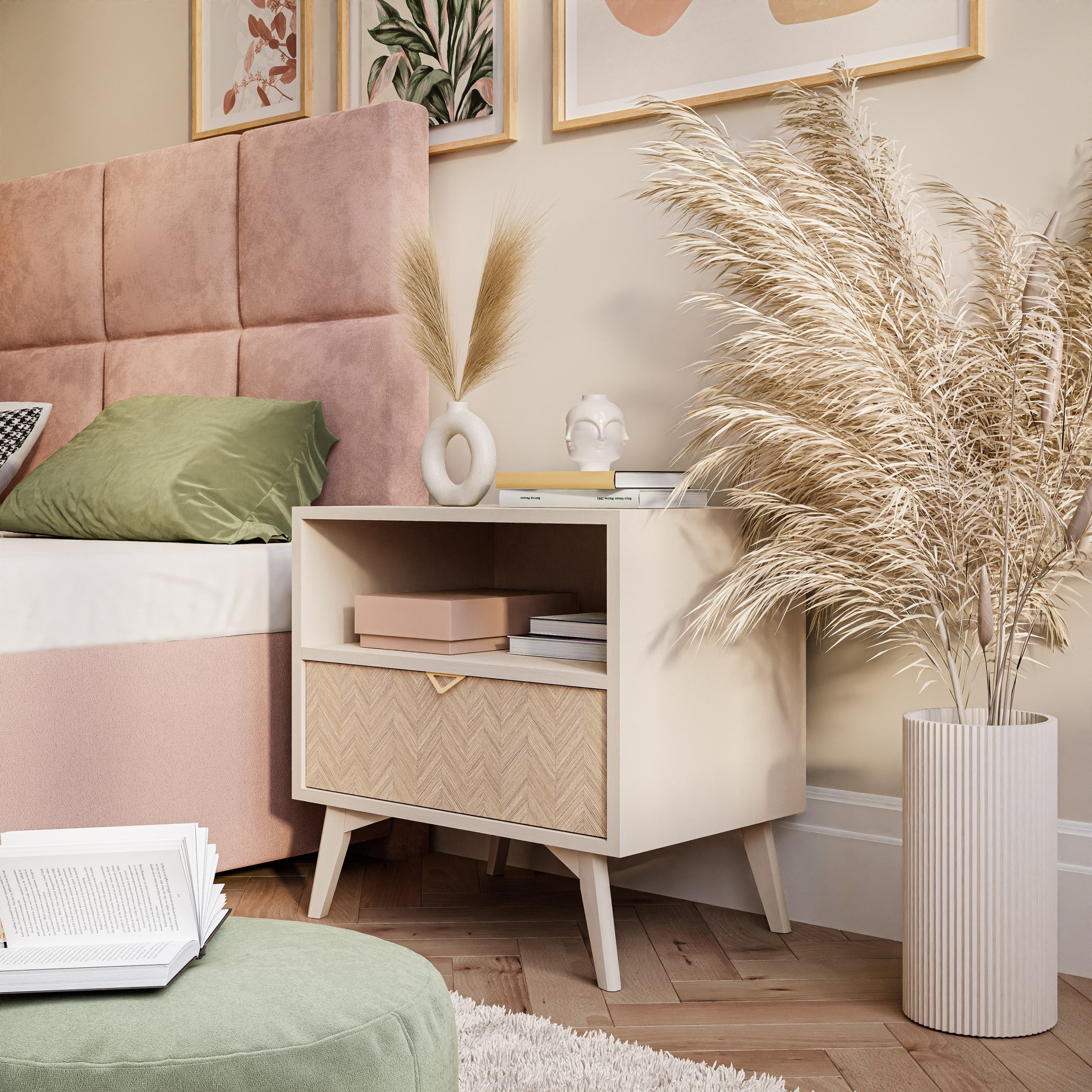Lookway Nachttisch ALOE Nachtschrank mit Schublade, Breite: 54