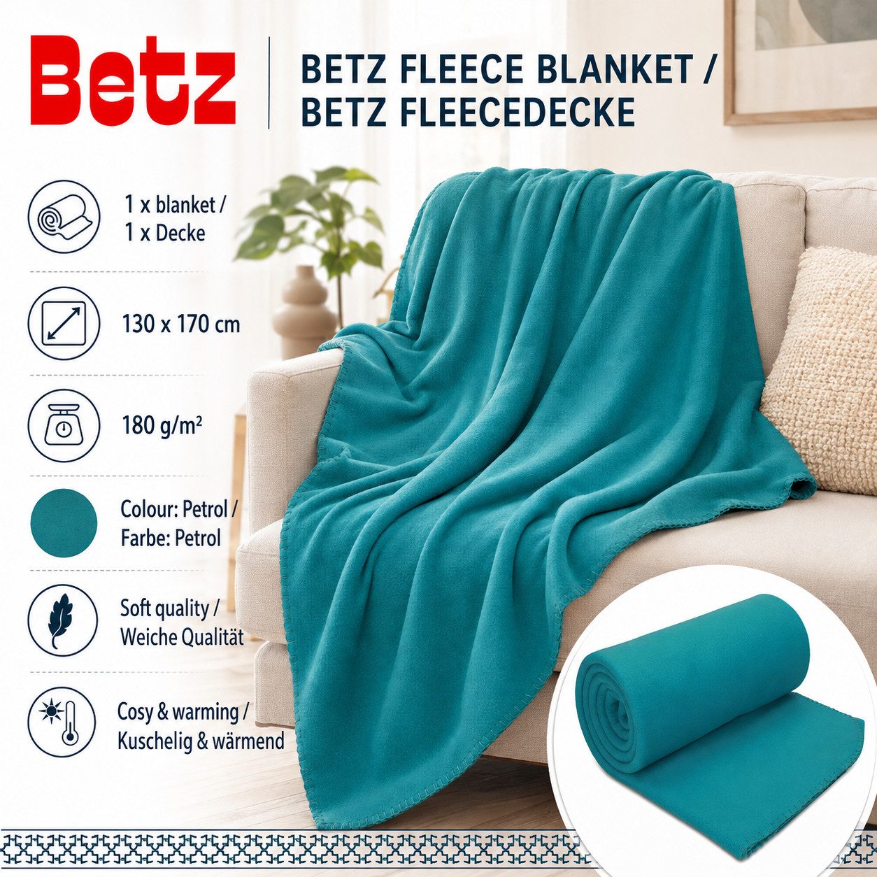 Wohndecke Betz Fleecedecke 130x170 cm 180g/m² – Weiche Wohndecke & Kuscheldecke, Betz, Leicht, wärmend & pflegeleicht – Bild 2 von 5