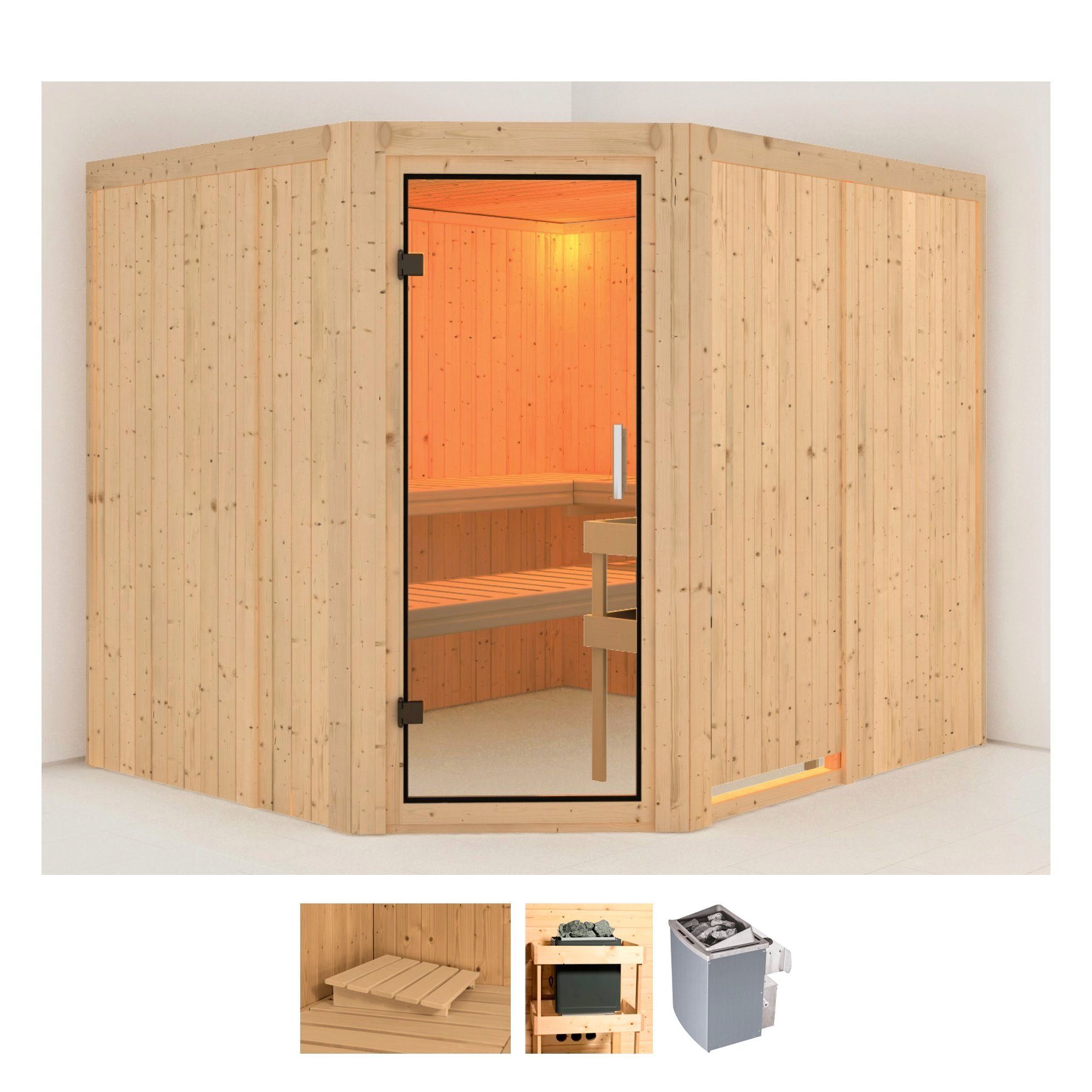 Karibu Sauna Marit, BxTxH: 231 x 196 x 198 cm, 68 mm, (Set) Ofen 9 kW integr. Strg