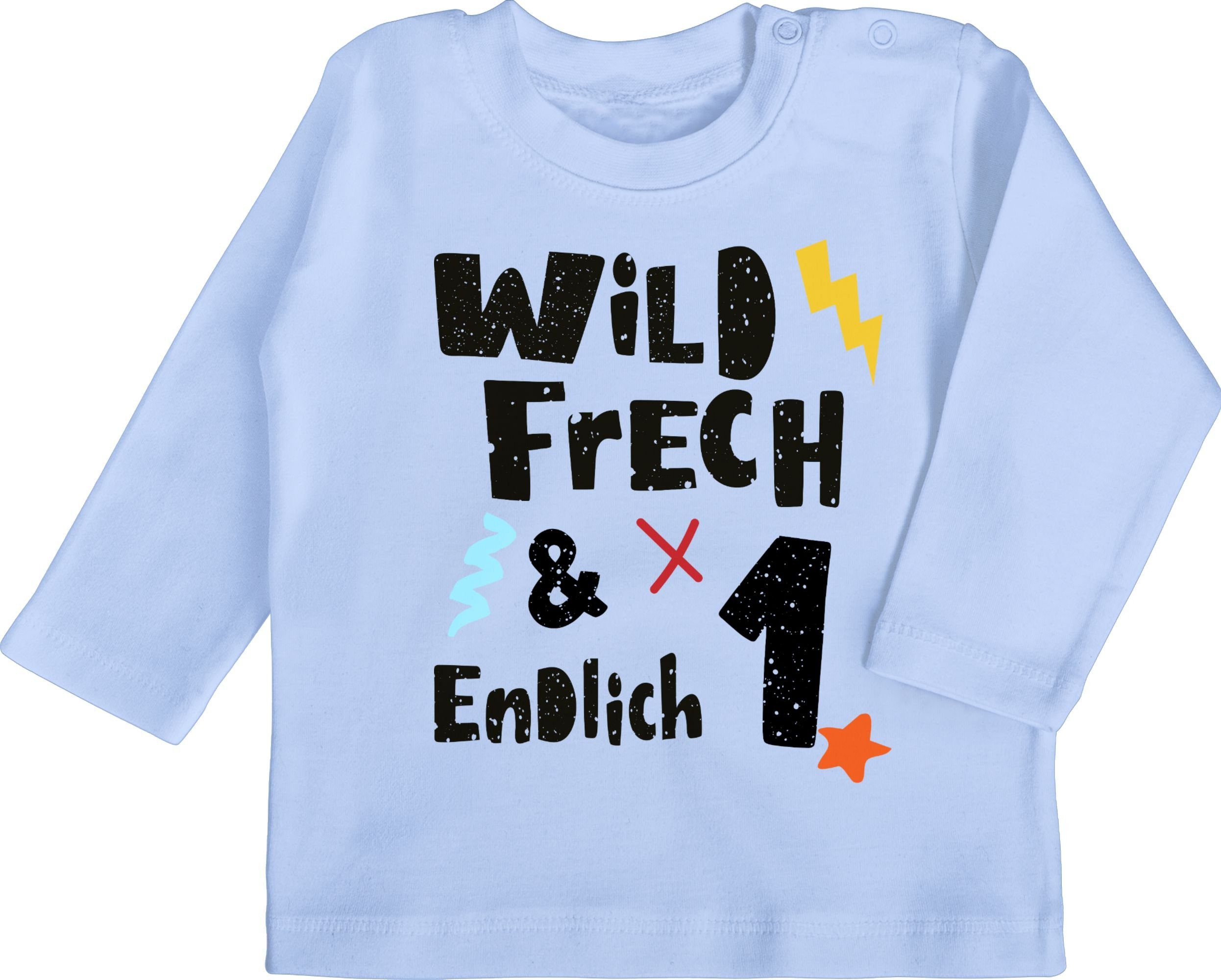 Shirtracer T-Shirt Wild frech und endlich 1 - Wunderbar ein Jahr 1. Geburtstag 1 Babyblau