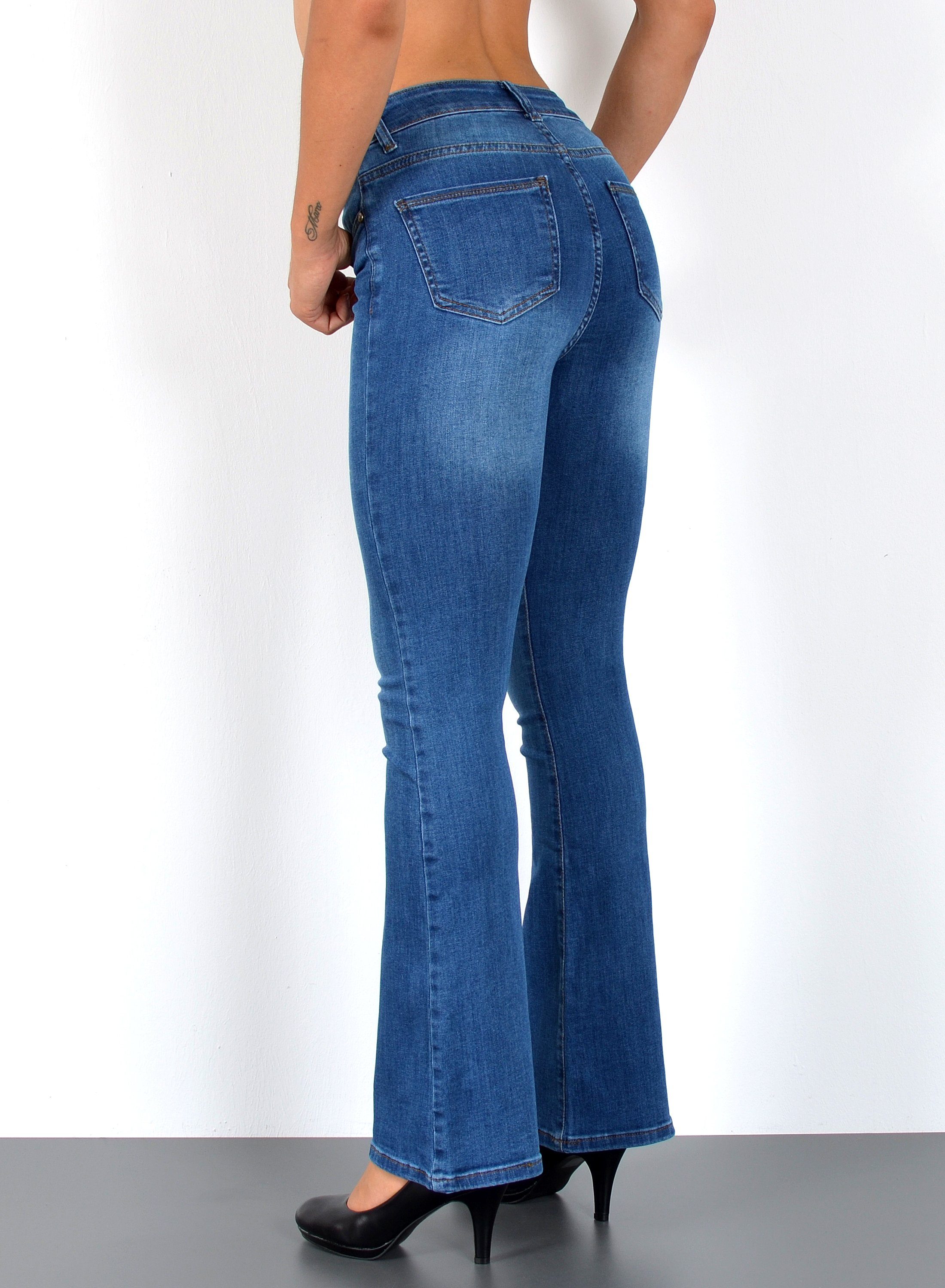 ESRA Bootcut-Jeans Bootcut Jeans Damen High Waist Stretch Wide Leg Jeans bis Übergröße B1 Damen Bootcut Jeans High Waist Damen Schlaghose Jeans weites Bein Hose – Bild 4 von 5