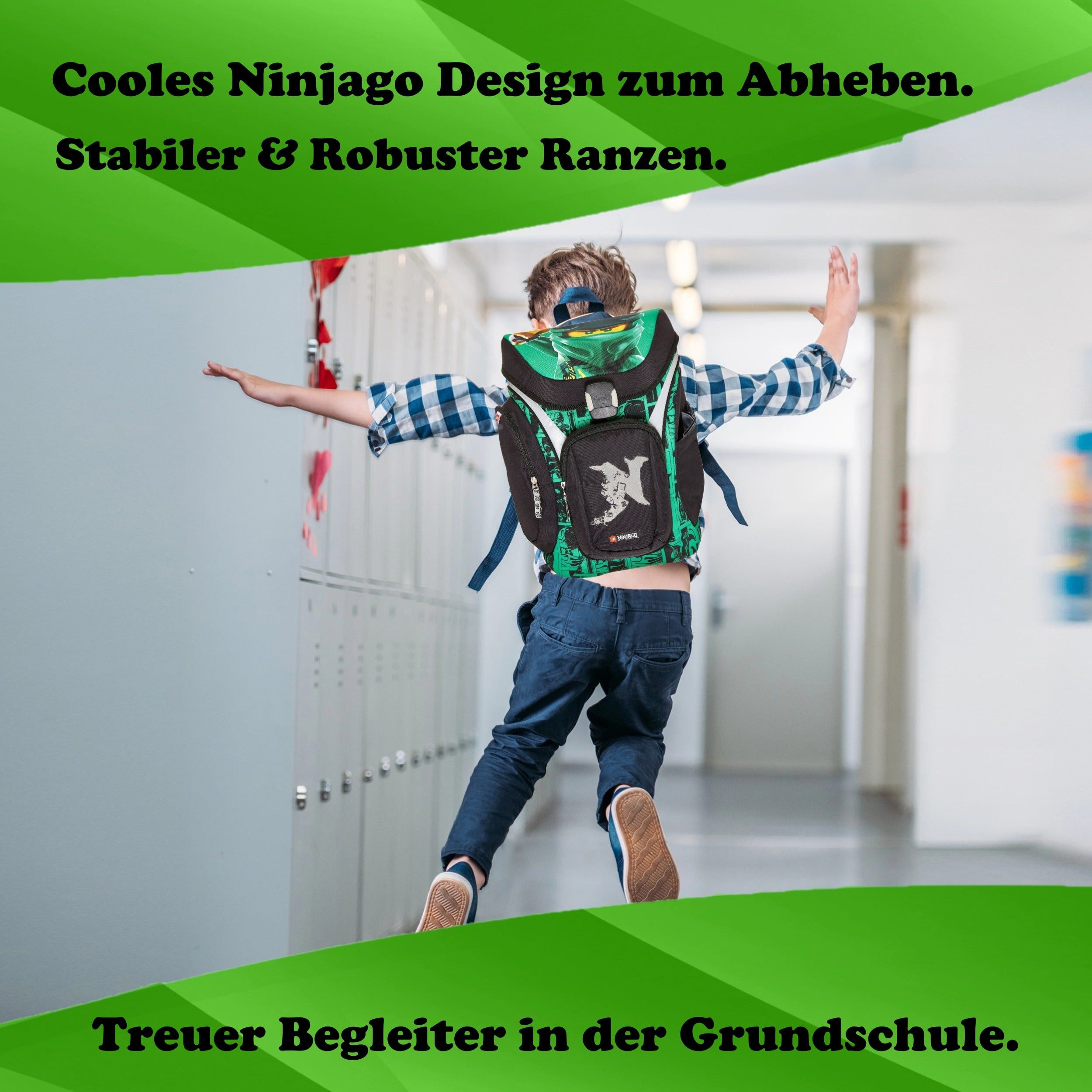 LEGO® Bags Schulranzen Lego Ninjago Schultasche "Explorer" mit gefüllter Federmappe (Set, 6-tlg., mit Schlamper, Turn- & Geldbeutel), ab der 1. Klasse, Ergonomisch, 16L Volumen, wasserabweisend