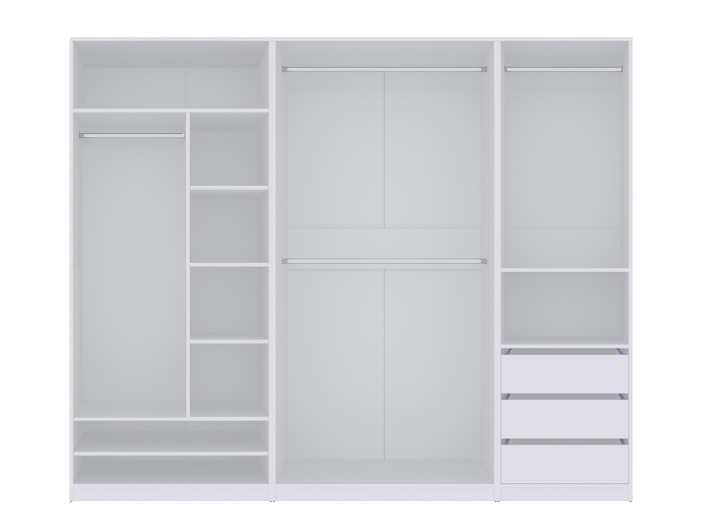 Marmex Möbel Garderobenschrank TRES SET P/B Eckgarderobe Kleiderschrank Modulschrank 160 / 141 (3-St) 4 Kleiderstangen, offener Eckkleiderschrank, 3 Schubladen – Bild 5 von 5