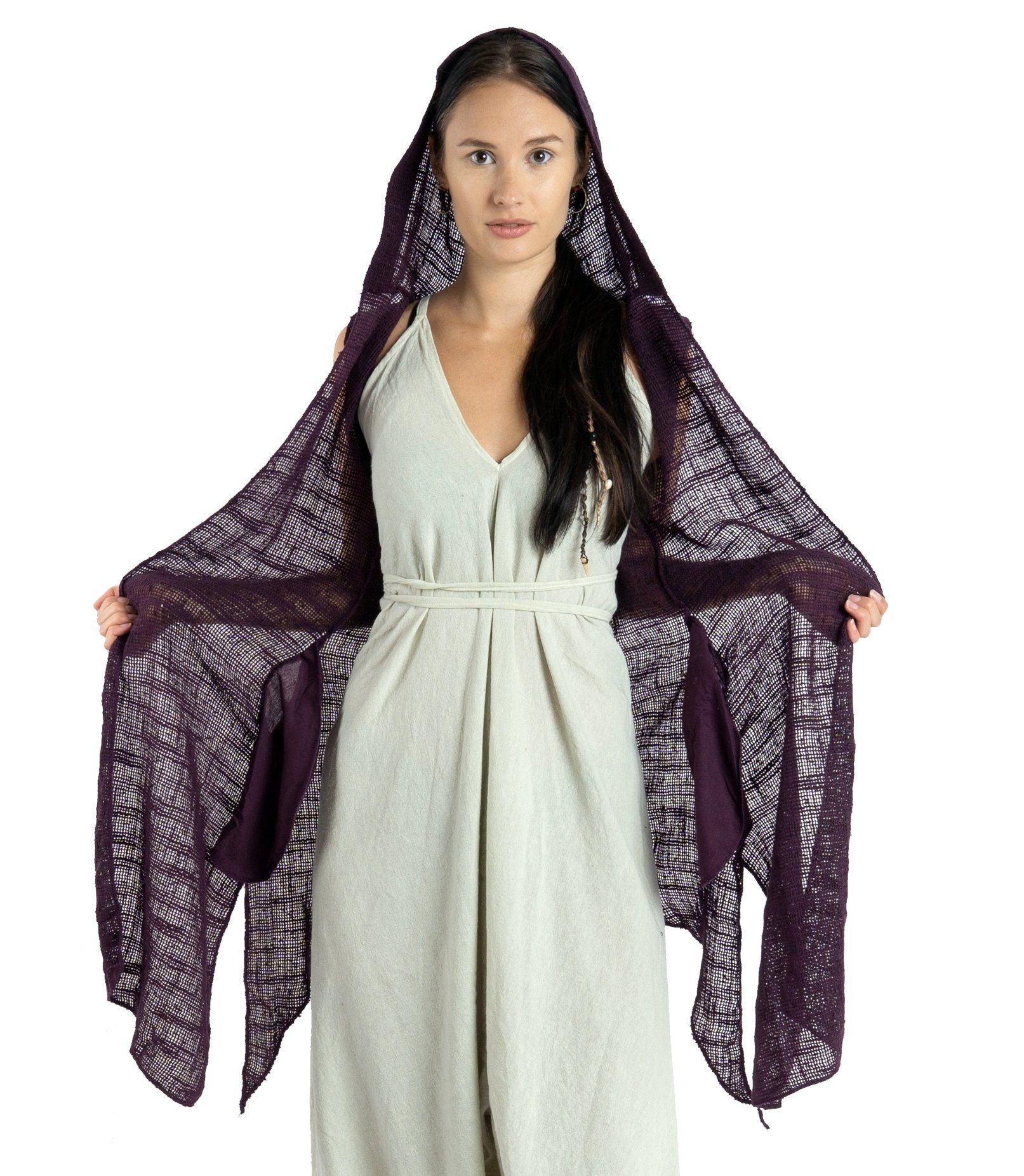 Langjacke Offener Cardigan mit Kapuze, Boho Long-Weste -..
