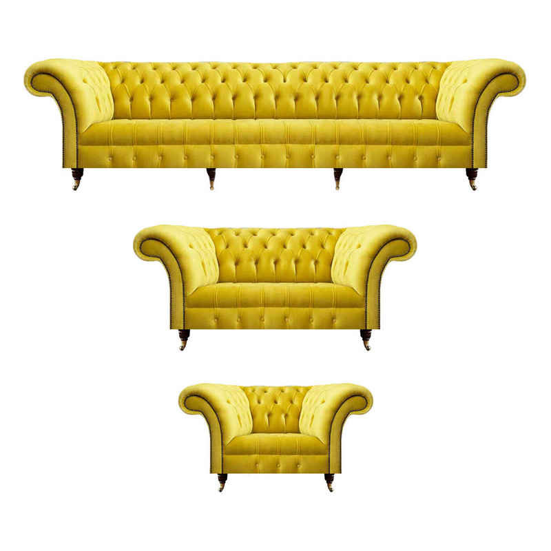 JVmoebel Chesterfield-Sofa Chesterfield Gelb Sofagarnitur Wohnzimmer Möbel Sofa Couch Sessel, 4-Sitzer Sofa/2-Sitzer Sofa/Sessel 3 Teile, Made in Europa
