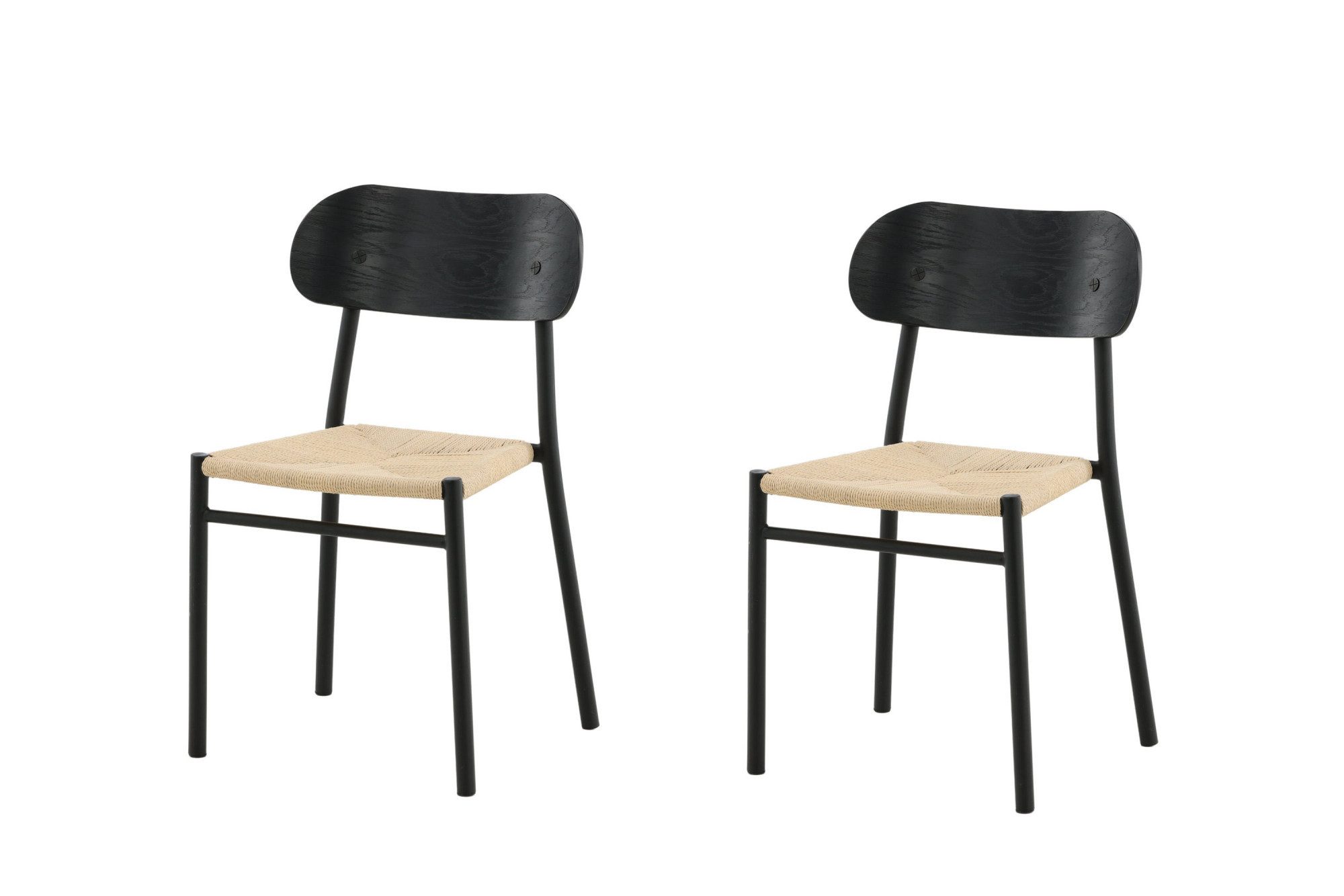 Venture Home Esszimmerstuhl Polly, 2er-Set Esszimmerstühle in Schwarz mit hellem Sitz, 120 kg, Polsterstuhl, helle Naturfaser, schwarze Stahlbeine, schlank, modern