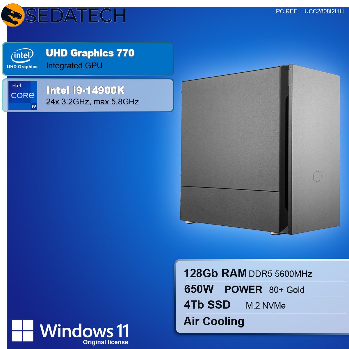 Sedatech UCC2808I2I1HF - Office PC (Intel Core i9 14900K 24x 3.2GHz (max 5.8GHz), Intel UHD Graphics 770, 128 GB RAM, 4000 GB SSD, Wlan 6E)