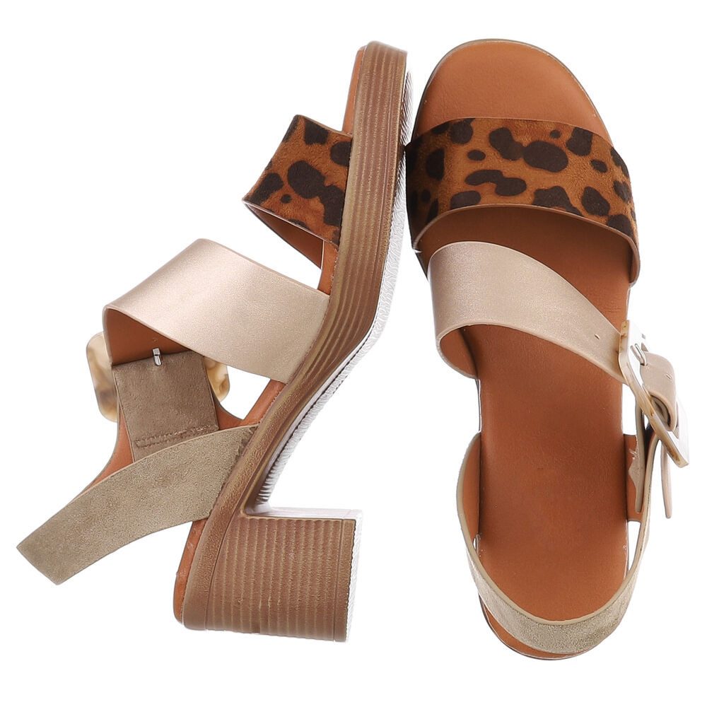 Ital-Design Elegante Sandalette mit Animal Print für Damen Sandalette (89929843) Blockabsatz Sandalen & Sandaletten in Braun