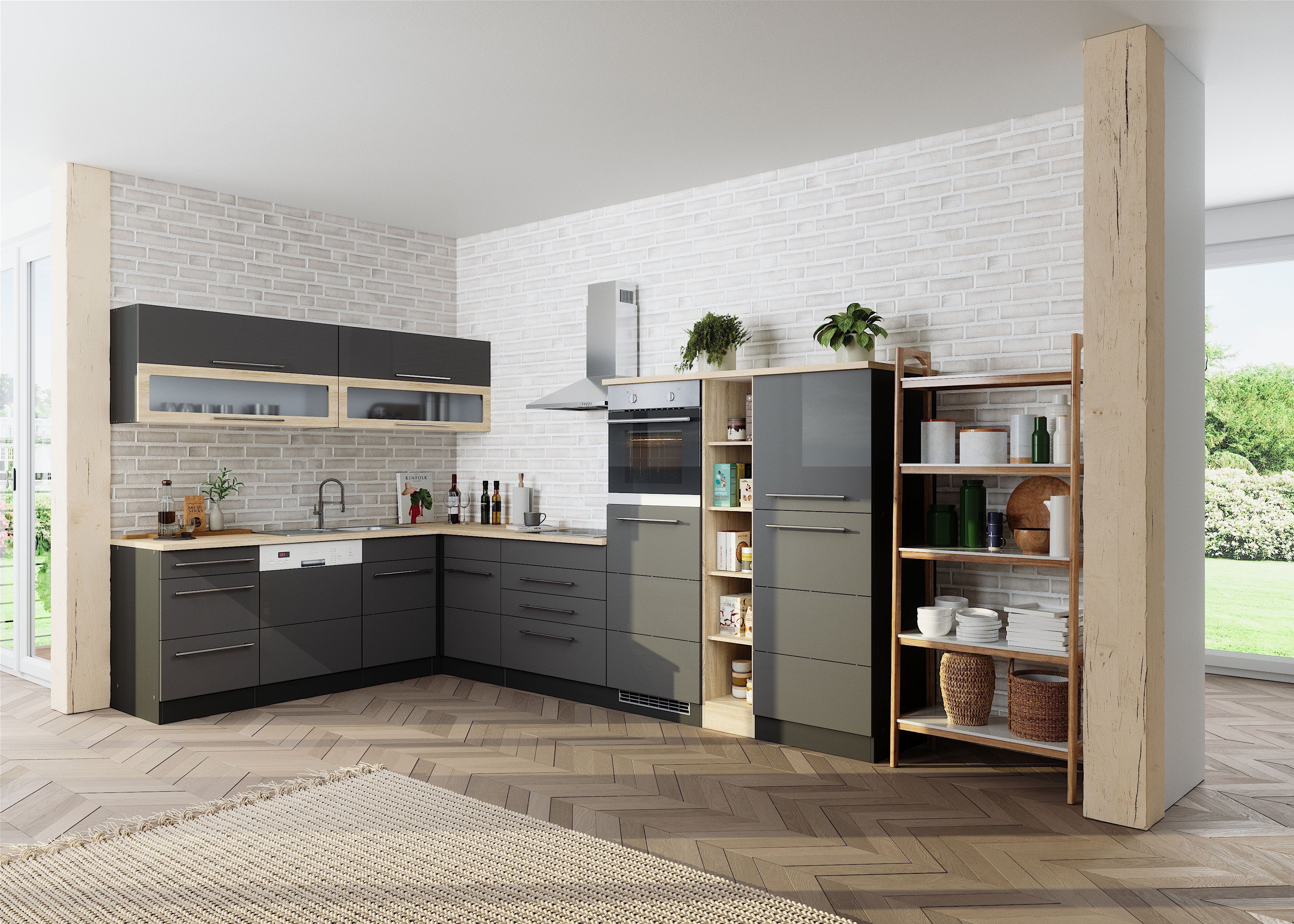 KOCHSTATION Winkelküche KS-Wien, Stellbreite 220 x 340 cm, wahlweise mit E-Geräten