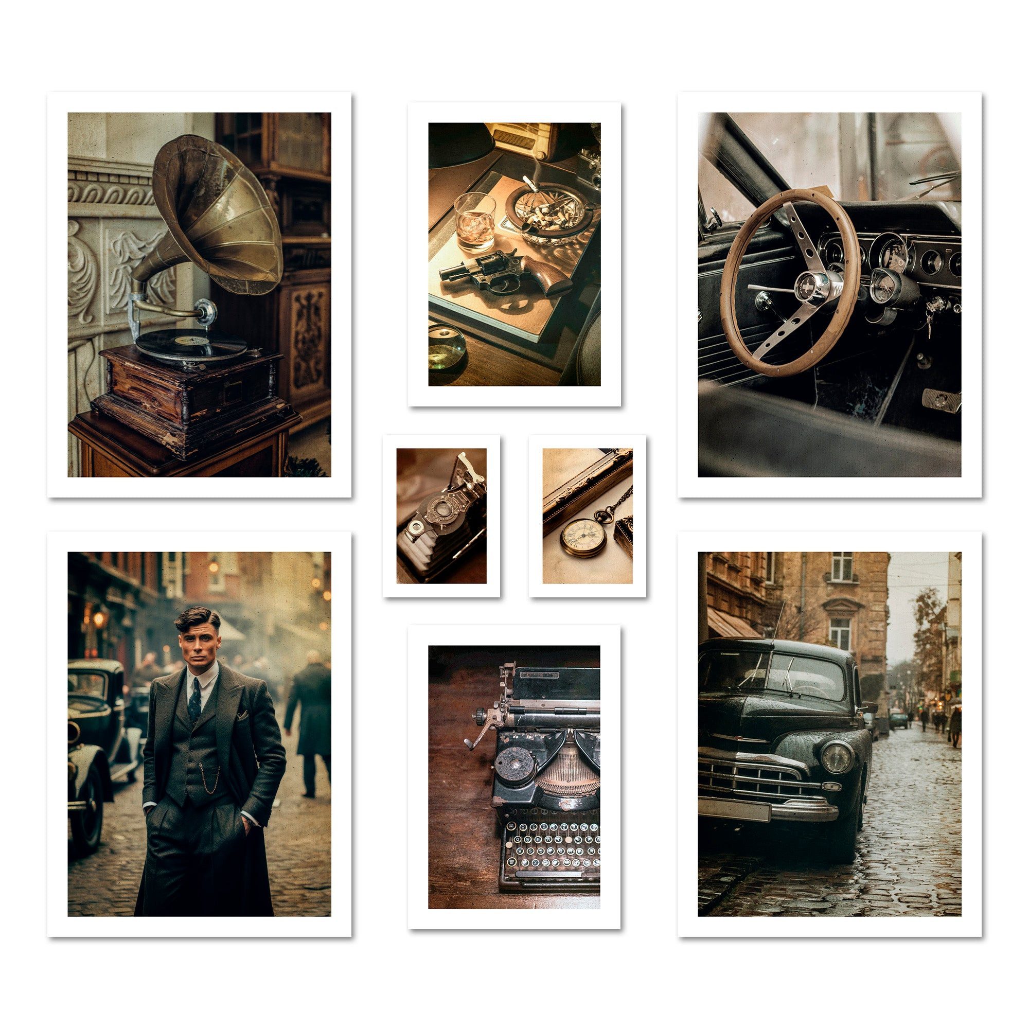 ARTFAVES Bilder-Collage Poster Set Vintage London I mehrteilige Bilderwand I Wandbilder Gangst, (Wandbilder modern, 8 St)