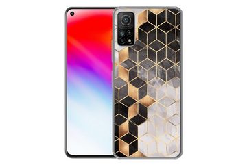 MuchoWow Handyhülle Abstrakt - Würfel - Gold - Muster - Schwarz - Weiß, Phone Case, Handyhülle Xiaomi Mi 10T, Silikon, Schutzhülle