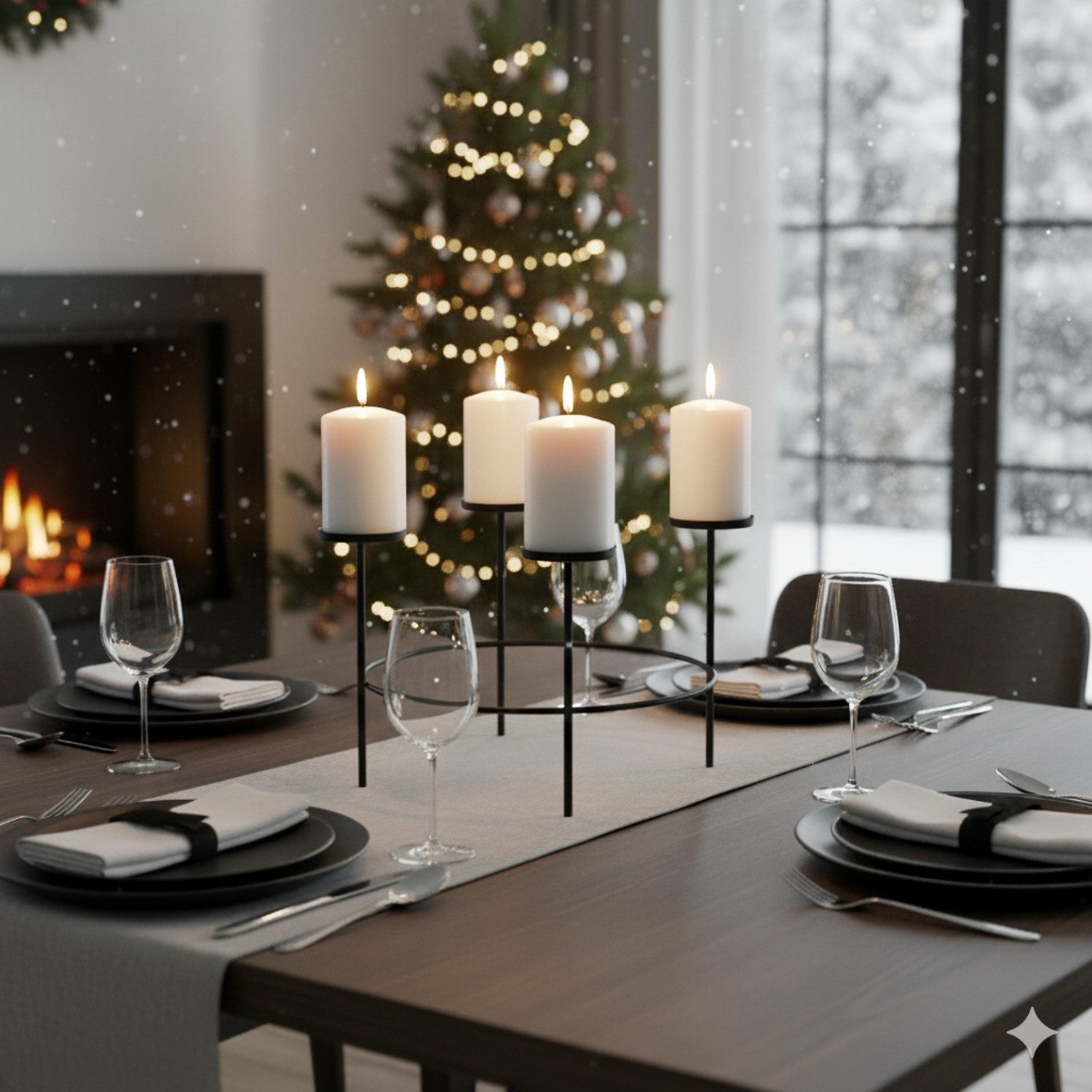 Macosa Home Adventskranz Schwarz Metall 43 cm oder 31 cm modern, elegantes Adventsgesteck 4 Kerzenhalter