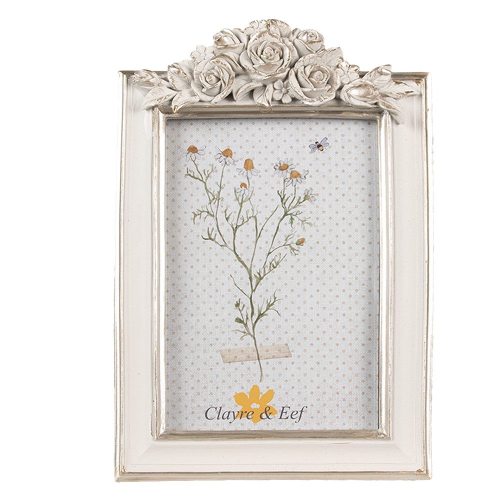 Clayre & Eef Bilderrahmen Bilderrahmen 10x15 cm Weiß mit Blumenmotiv Polyresin Deko
