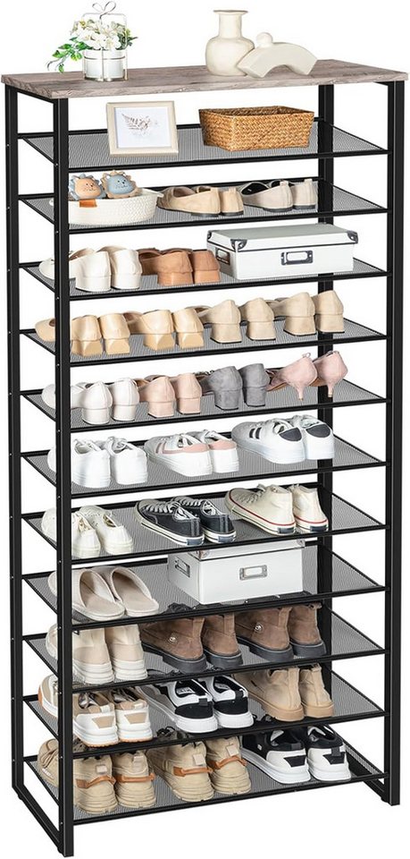 Hoobro Schuhregal 12-stöckiges Schuhablage, Schuhschrank hoch, Metallrahmen, Industriestil, für Flur, Wohnzimmer, Schlafzimmer
