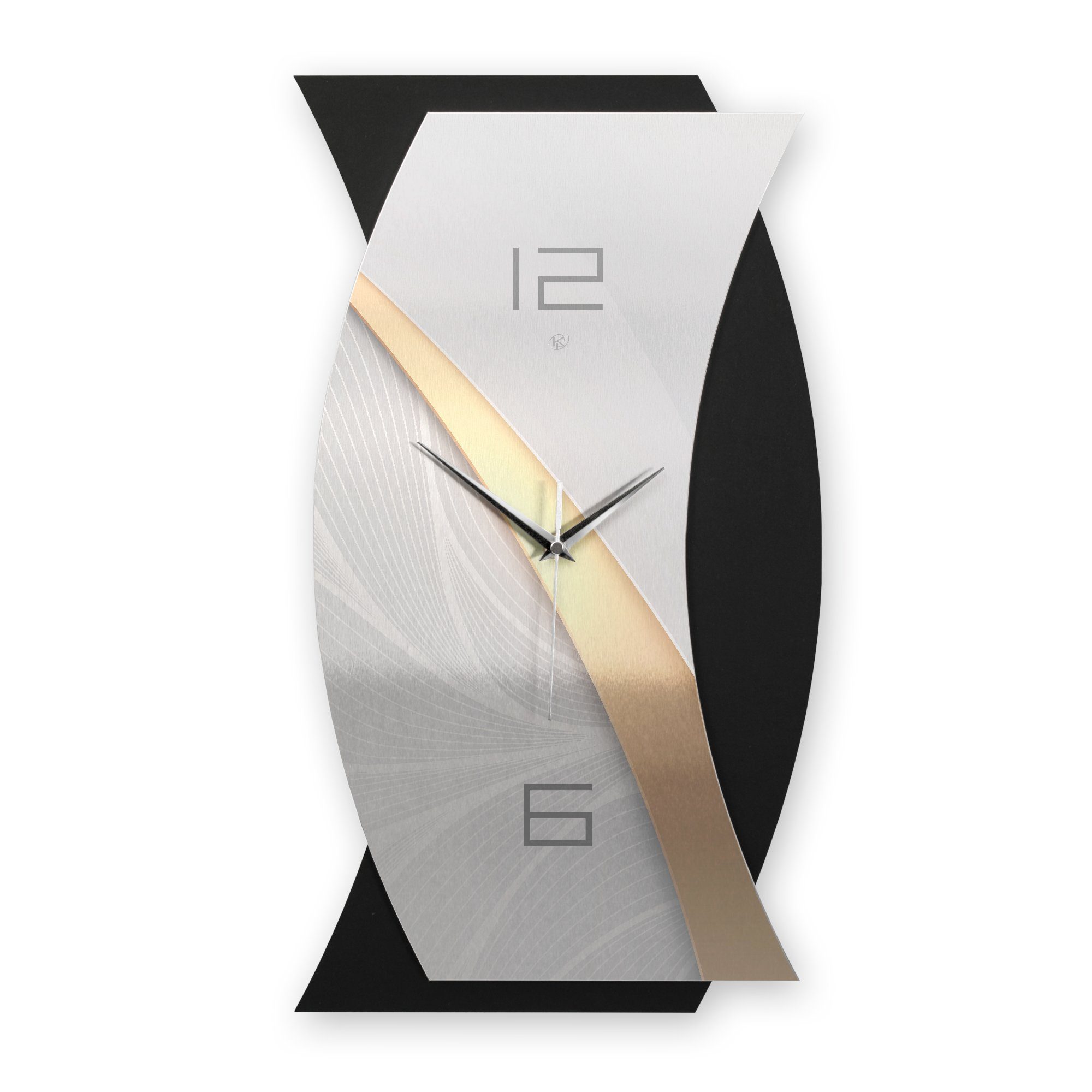 Kreative Feder oder & Wanduhr Quarzuhr Gold (Funkuhr Metallic-Look) Designer-WANDUHR Silver in 3D modernem