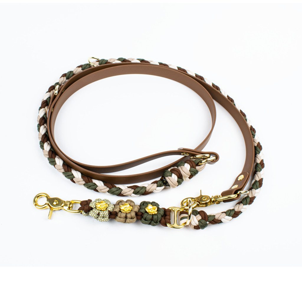 Tierluxe Hundeleine Blumen, Paracord, Biothane, Handgemacht