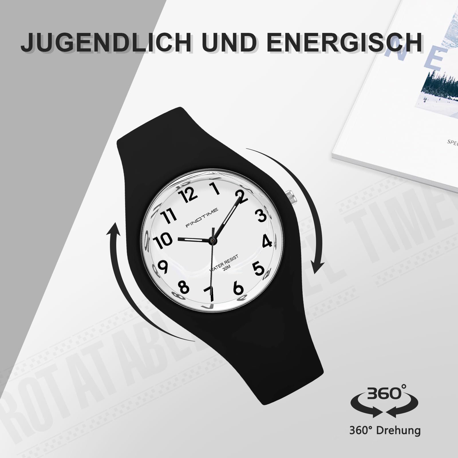 GelldG Uhr Armbanduhr Uhren analog Quarz Schwarz Silikonarmband mit Sportuhr Weiß, wasserdicht