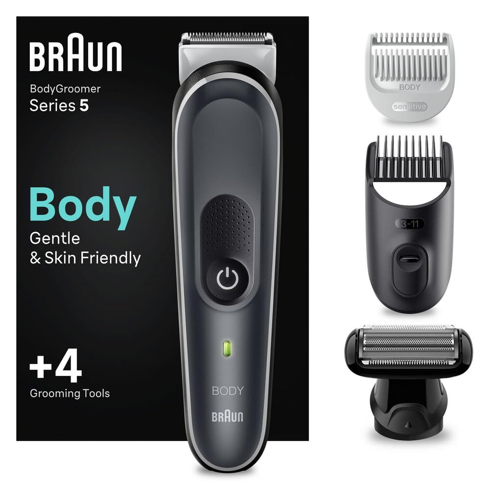 Braun Elektrokörperrasierer Body Groomer 5 BG5370, Präzisions-Körperrasierer Триммеры, Abwaschbar, Aufsätze: 2, Wet & Dry, Langhaarschneider, 20 Длинаneinstellungen