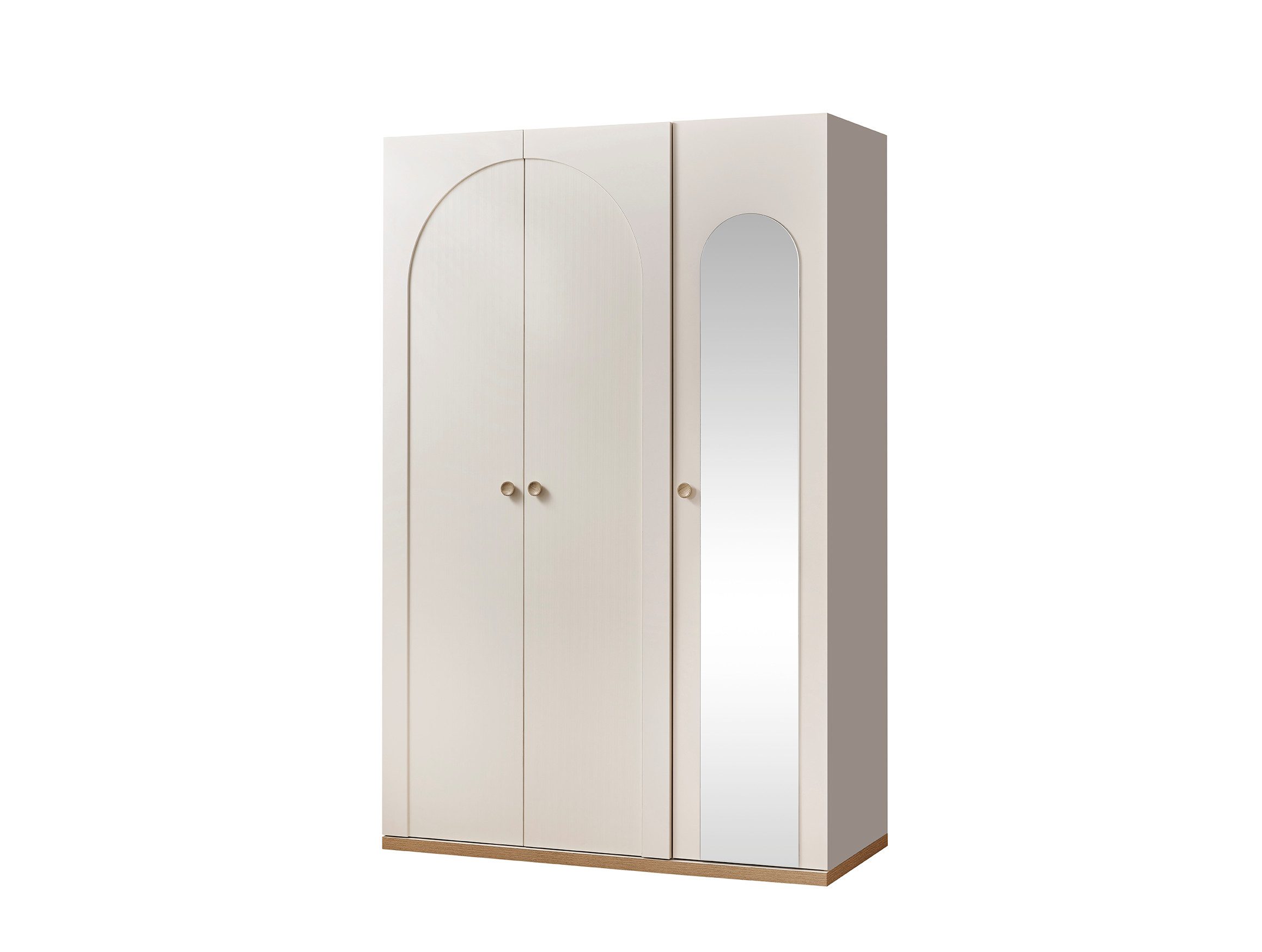 Möbel-Zeit Kleiderschrank LOUIS 3-türig – Cremeweiß – Inkl. Spiegeltür & LED-Kleiderstange
