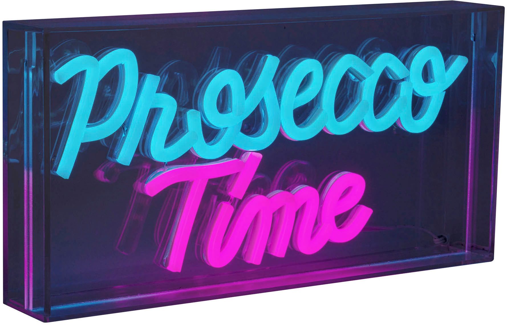 näve LED Dekolicht PROSECCO TIME, USB-Anschluss mit Ladefunktion, LED fest integriert, blau, rot, Schriftzug beleuchtet blau rot, Tisch- Wandfunktion, transparent, USB