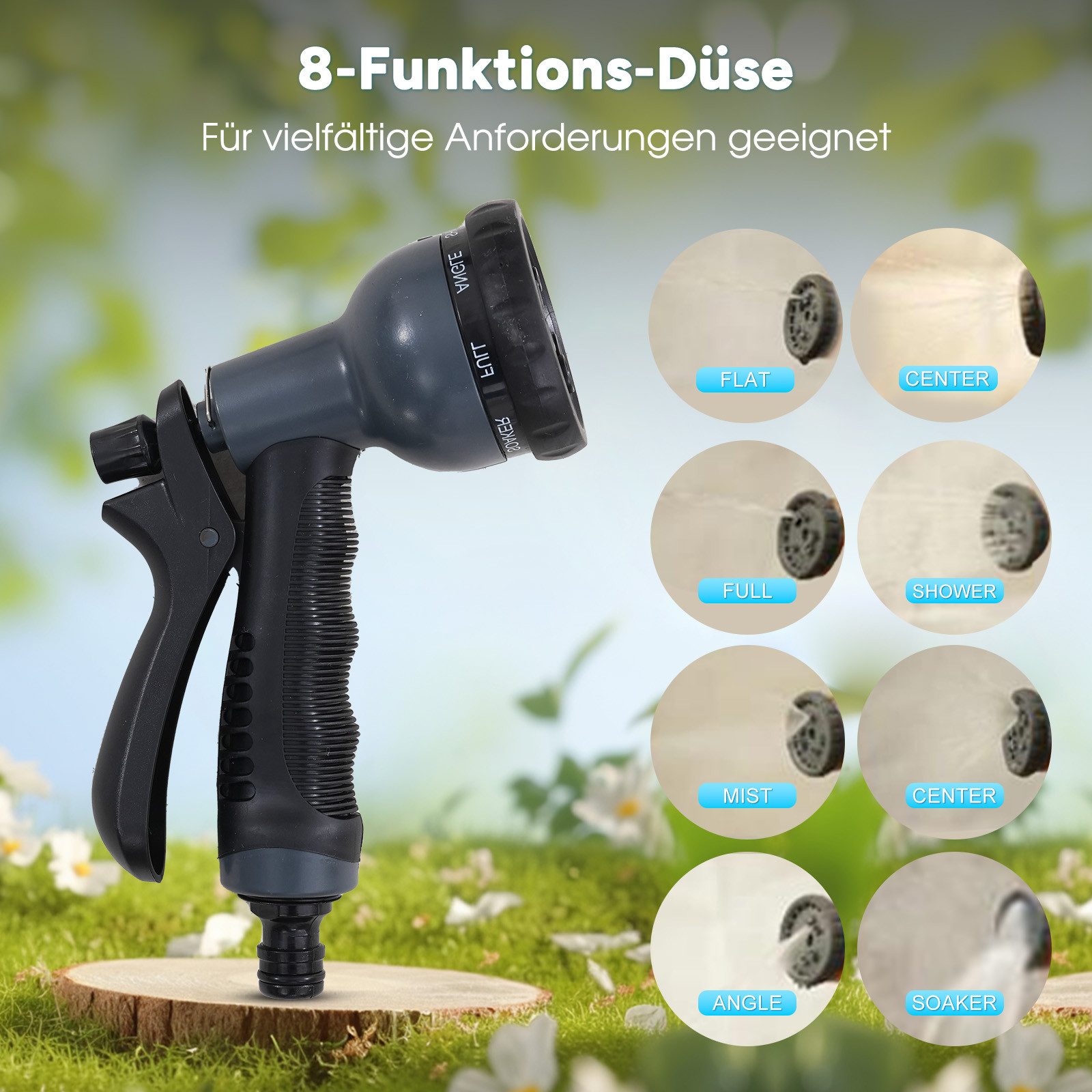 OUTIGO Schlauchtrommel Gartenschlauch tragbare Wasser Schlauchaufroller Schlauchbox, (25m/35m mit Multibrause, inkl. Wasserhahnanschluss), automatisch einziehba – Bild 5 von 5