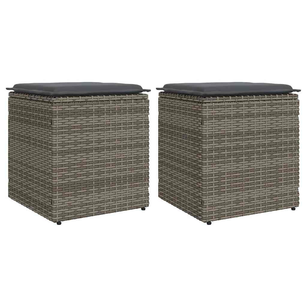 vidaXL Hocker Gartenhocker mit Kissen 2 Stk. Grau 40x40x43 cm Poly Rattan (1 St)