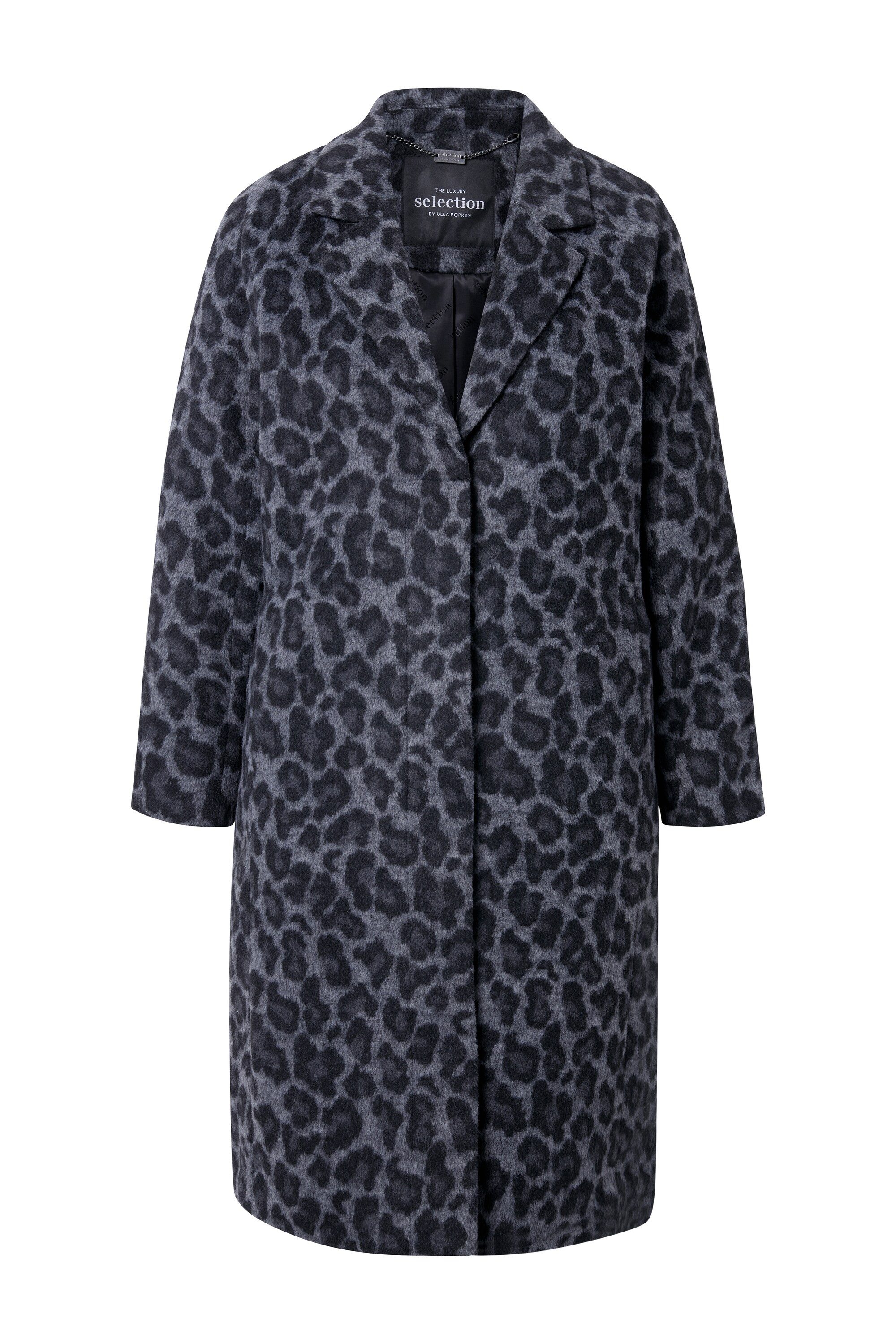 Ulla Popken Wintermantel Mantel Leomuster Reverskragen Raglan-Langarm günstig online kaufen