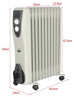 El Fuego Elektro-Heizkörper AY7024, Mobiler Ölradiator 11 Rippen, weiß, 2500W, regelbar