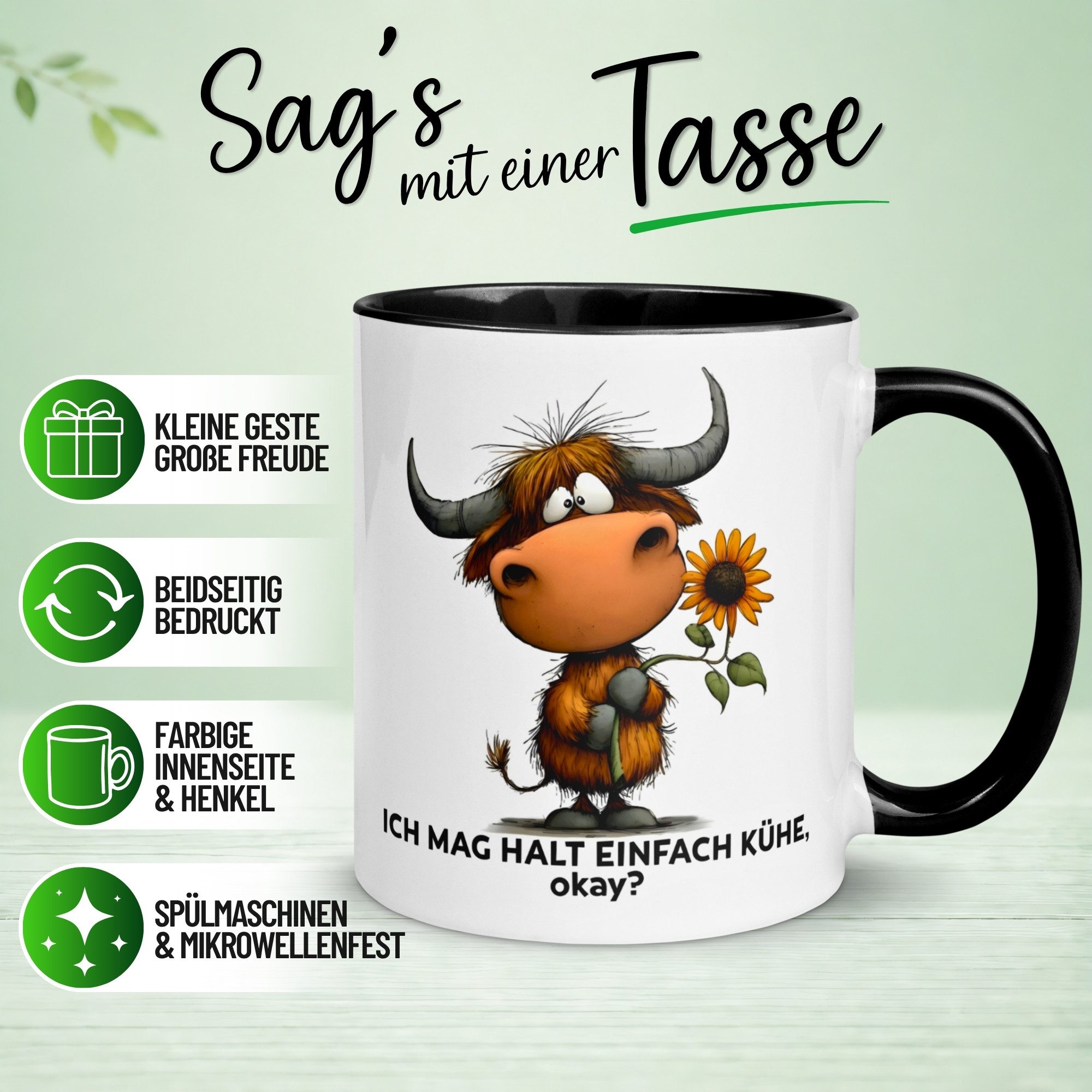 Momentals Tasse Kuh – „Ich mag halt einfach Kühe - okay“ – lustiges Geschenk Landwirt, Gratis Versand · Links-&Rechtshänder · Spülmaschinenfest