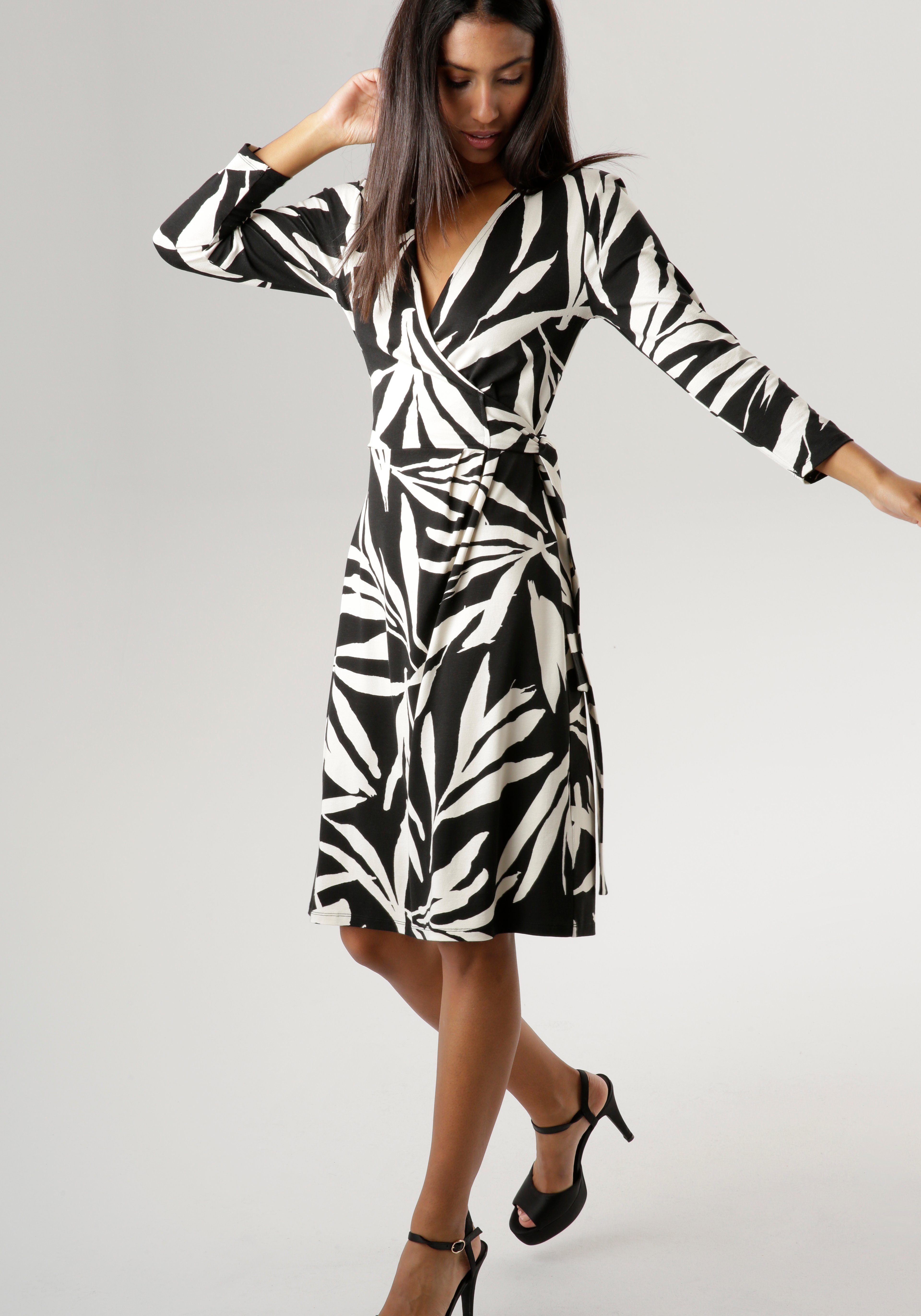 - Aniston Blätterdruck mit SELECTED und Wickeloptik NEUE Jerseykleid KOLLEKTION femininer