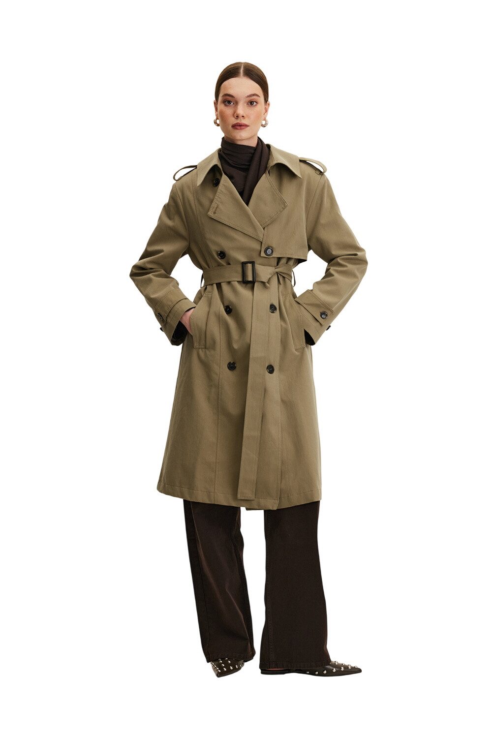 MANUKA Trenchcoat ANIKA DOPPELREIHENDER TRENCHMANTEL MIT GÜRTEL, SCHWARZ