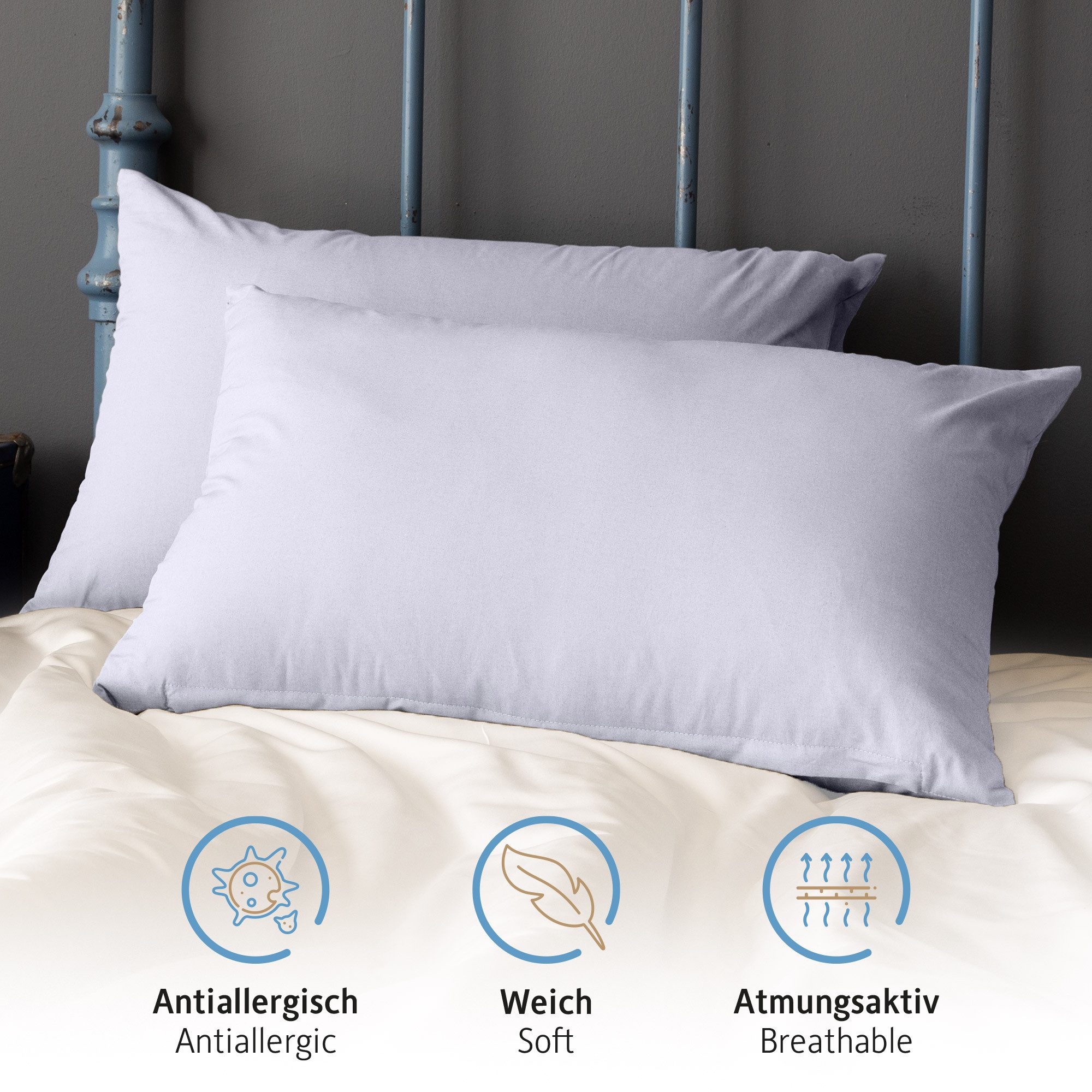Komfortec Kissenbezug Premium Kopfkissenbezug, gebürstet 100% Mikrofaser 90g/m², (2 Stück), 50x70 cm mit Reißverschluss, Superweiches Kissenhülle Set