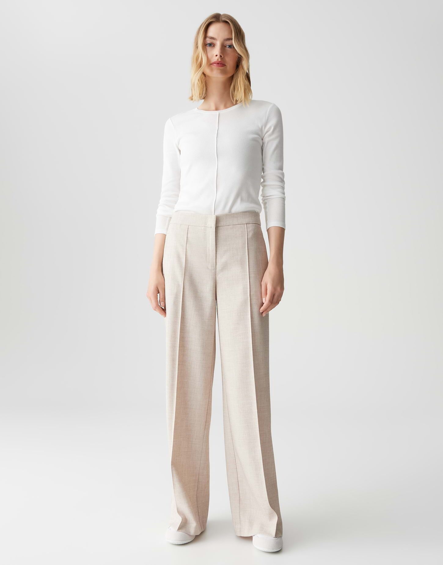 OPUS Stoffhose MAIGA COZY Wide Leg in Mélange Optik weiter, gerader Beinverlauf, natürlicher Griff, fließender Fall