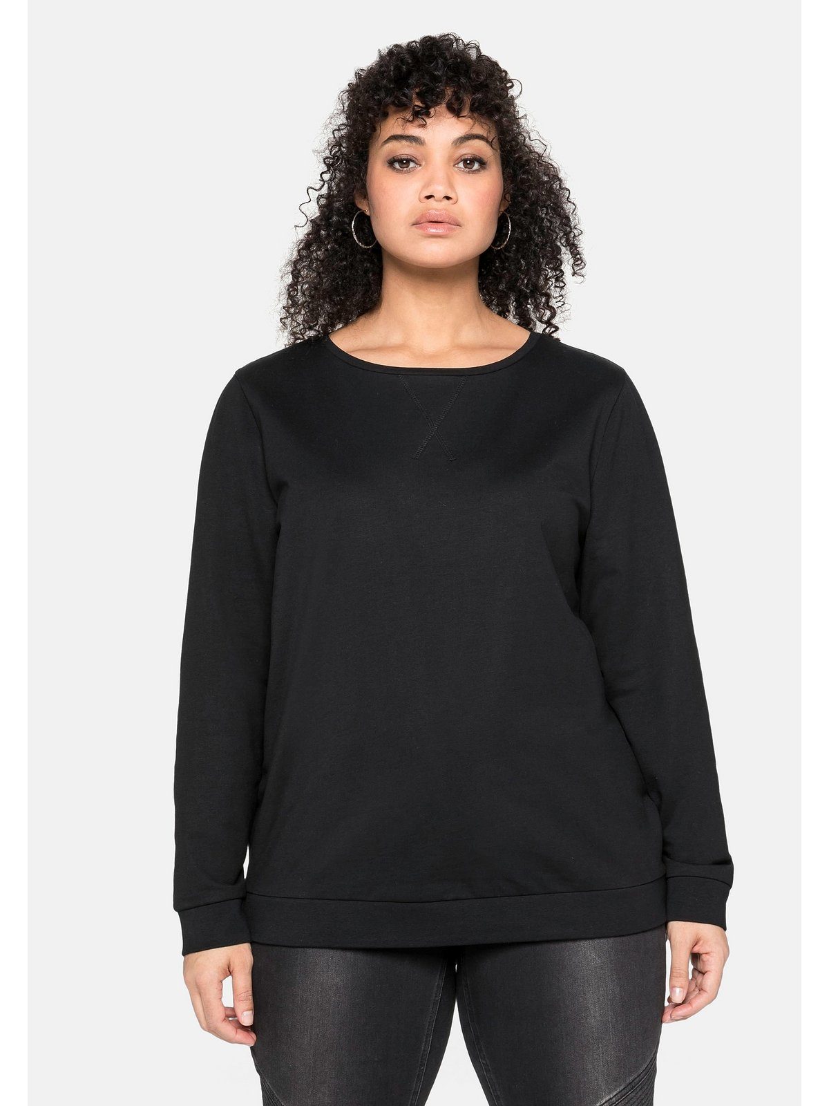 Große schwarz Größen Sheego seitlichen Reißverschlüssen Sweatshirt mit