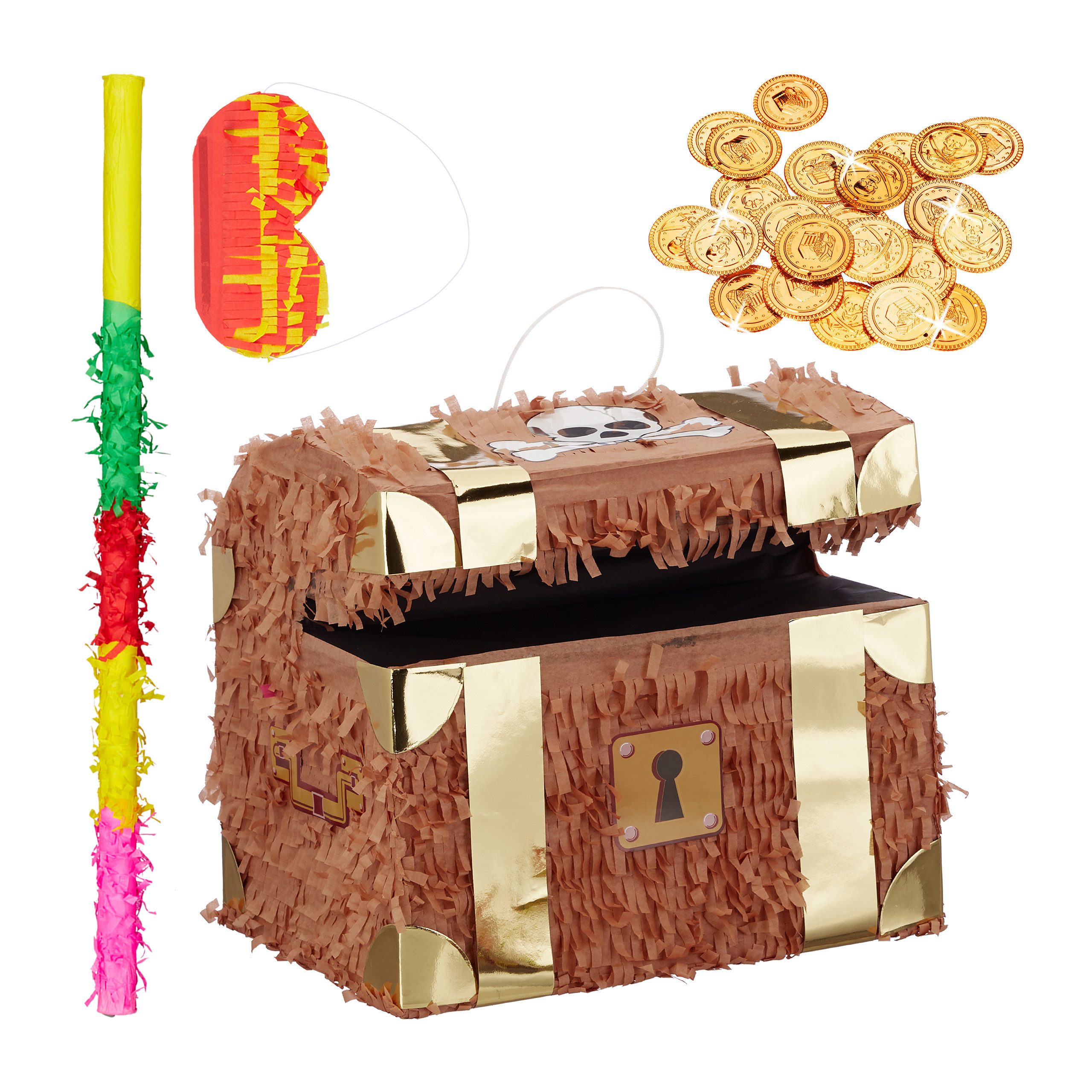 relaxdays Pinata 291 tlg. Pinata Set Schatztruhe