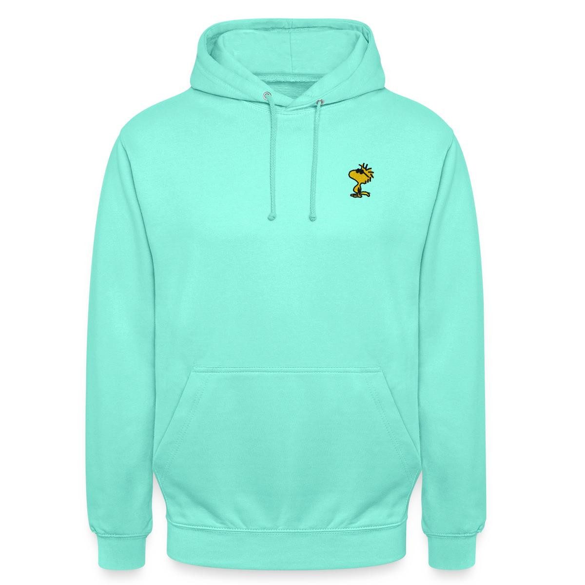 Spreadshirt Hoodie Peanuts Woodstock Sonnenbrille Stick Unisex Hoodie (1-tlg) Unisex-Schnitt: Sitzt bei Männern körpernah, bei Frauen weit