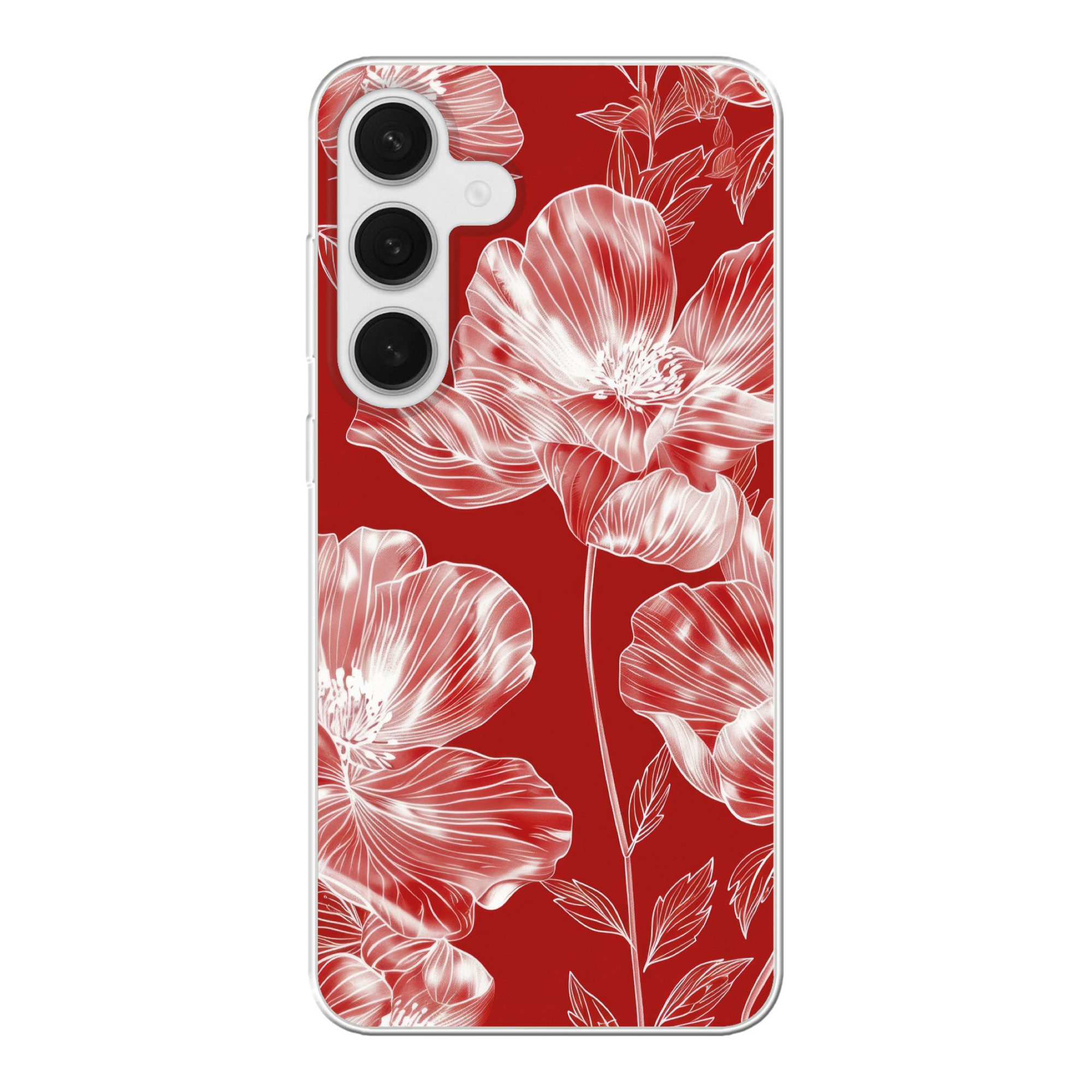 Handyhülle für Samsung Galaxy S25 Plus Blumen - Muster - Rot - Weiß